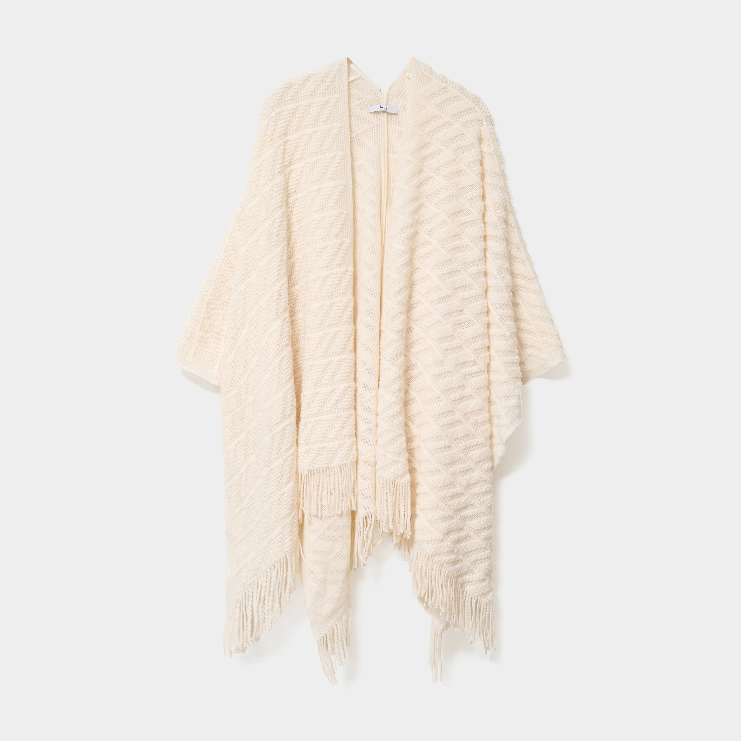 Poncho &agrave; franges ample ivoire femme