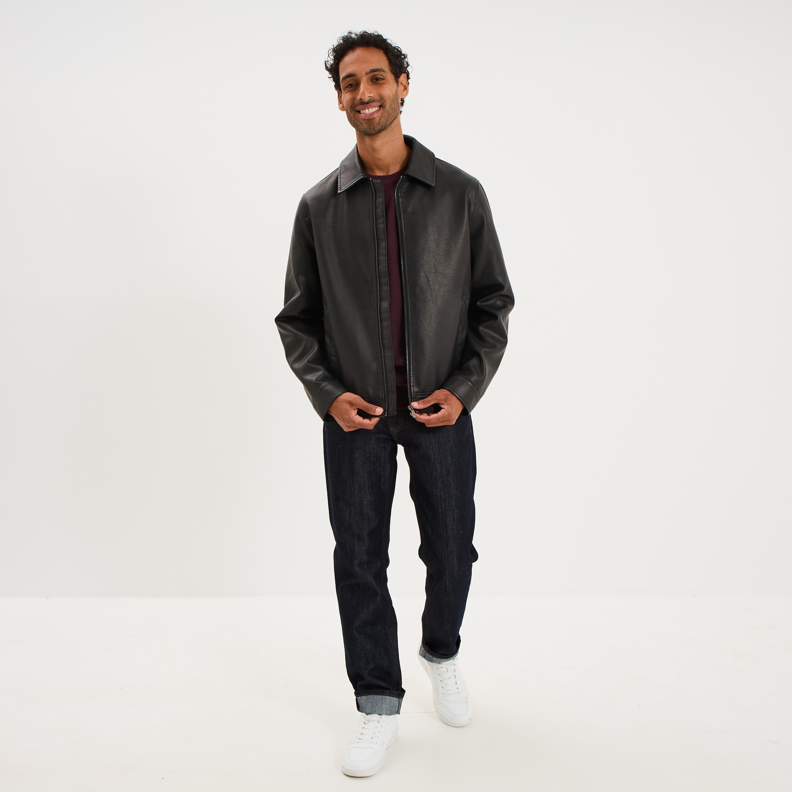Veste courte simili cuir noir homme