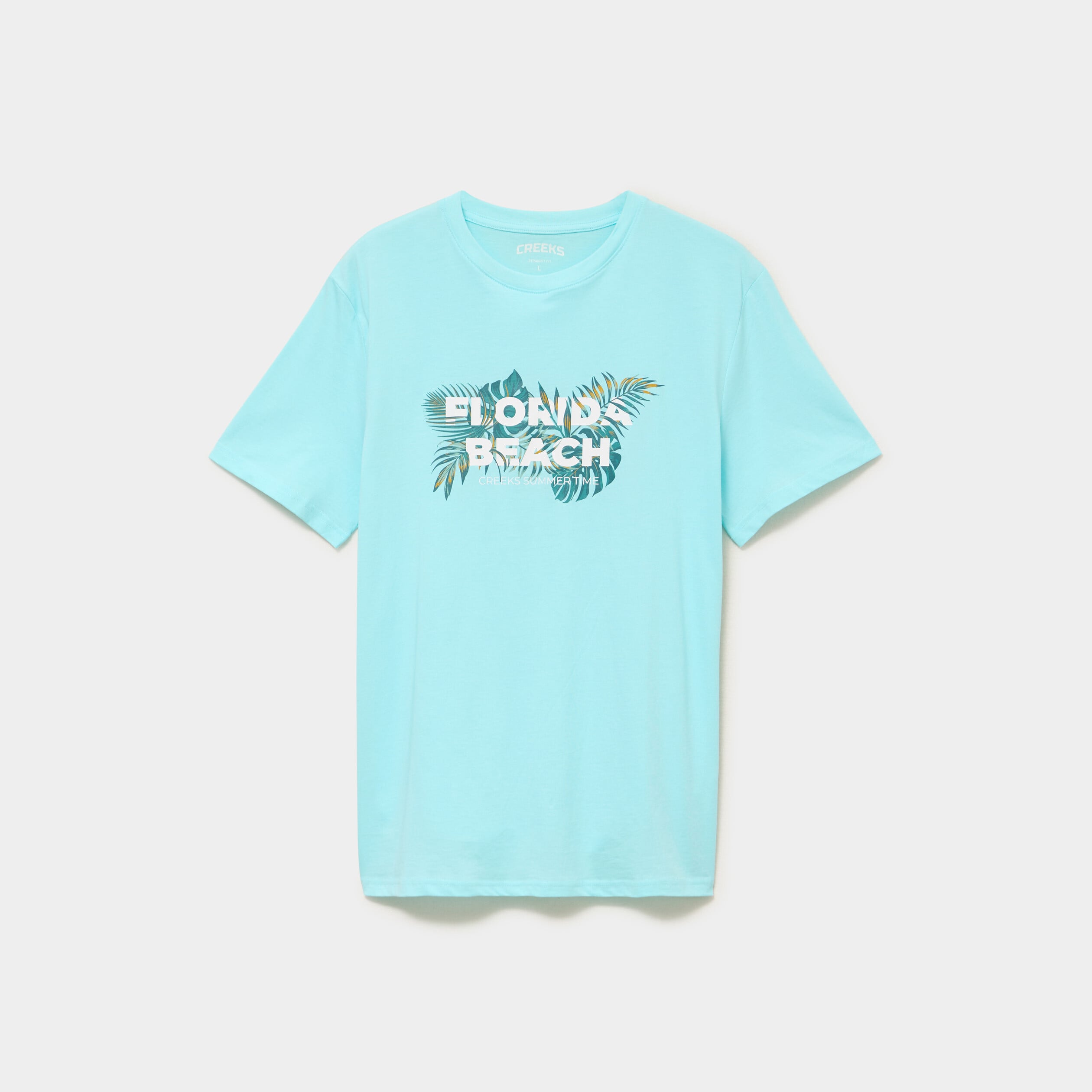 T-shirt &agrave; manches courtes droit coton bleu turquoise homme