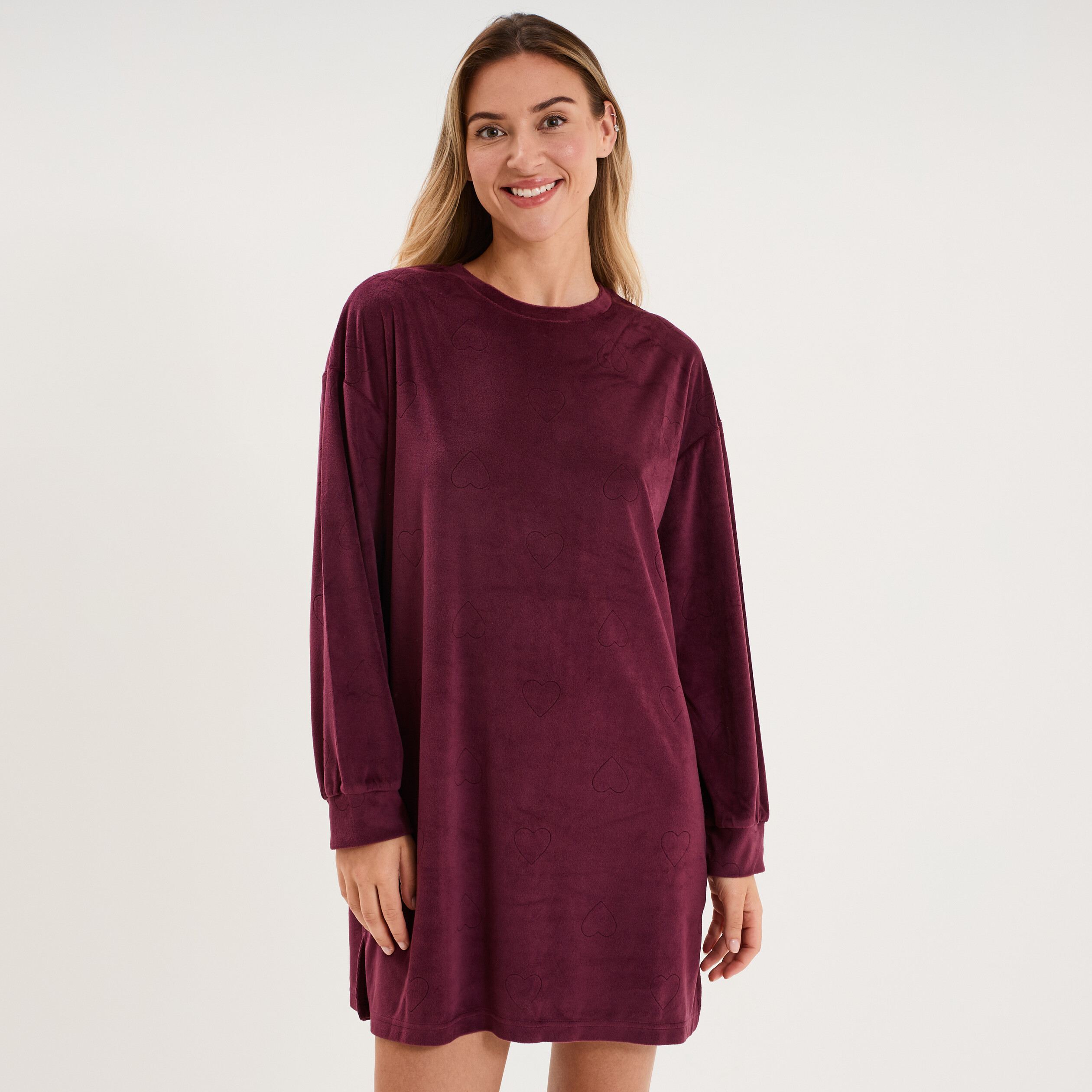 Chemise de nuit effet velours courte prune femme