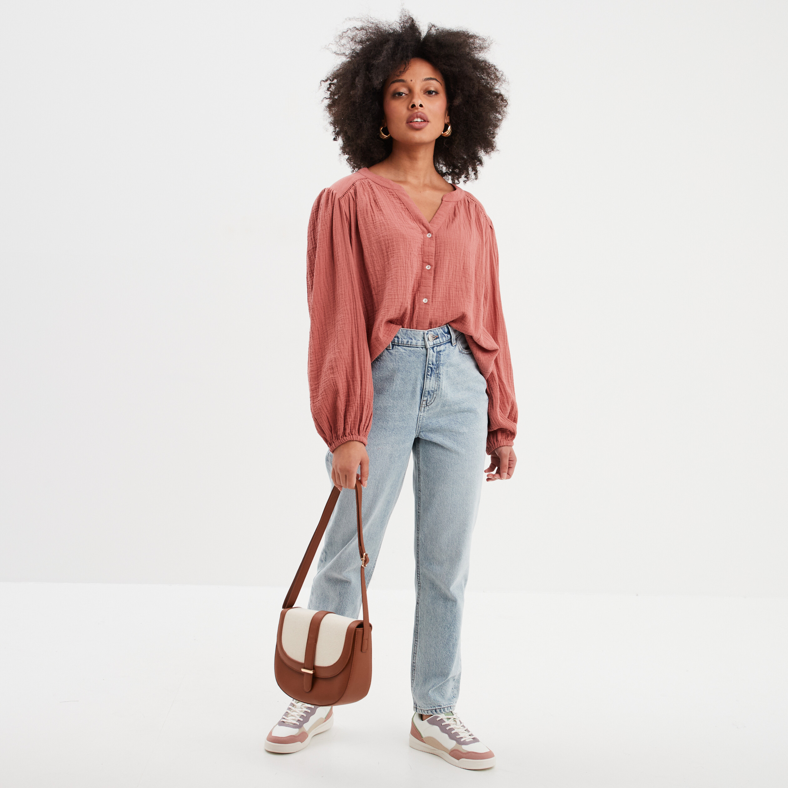 blouse col tunisien gaze de coton creeks vieux rose femme Blouse col tunisien gaze de coton Creeks vieux rose femme