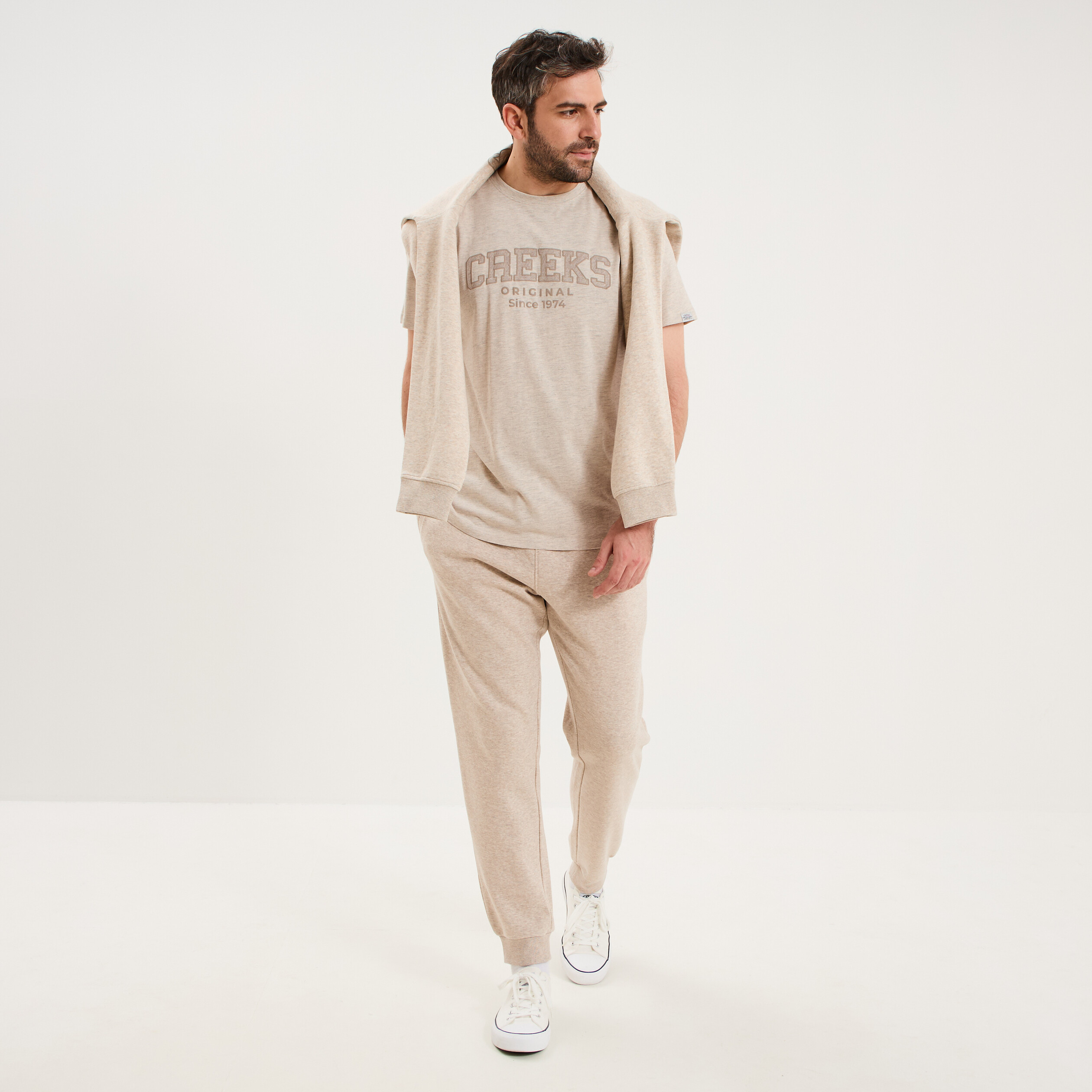 T-shirt manches courtes coton beige homme