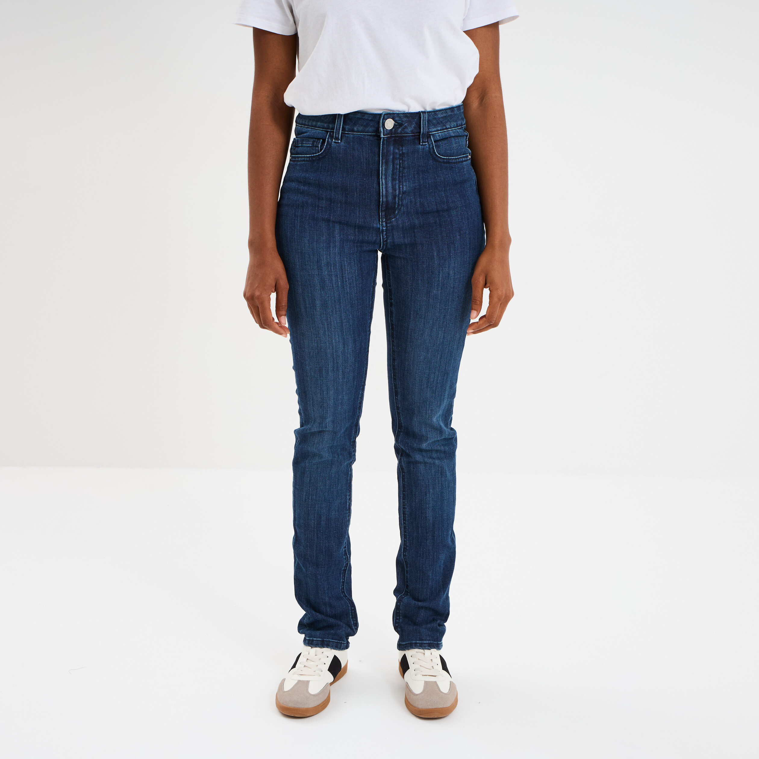 jeans slim taille haute 5 poches bleu femme Jeans slim taille haute 5 poches bleu femme