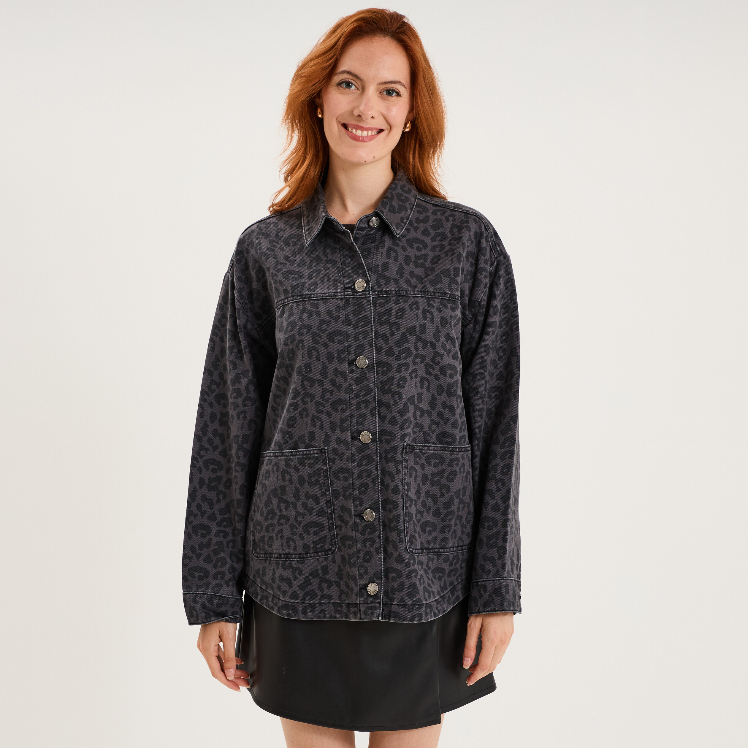 Surchemise en jean coton denim gris femme