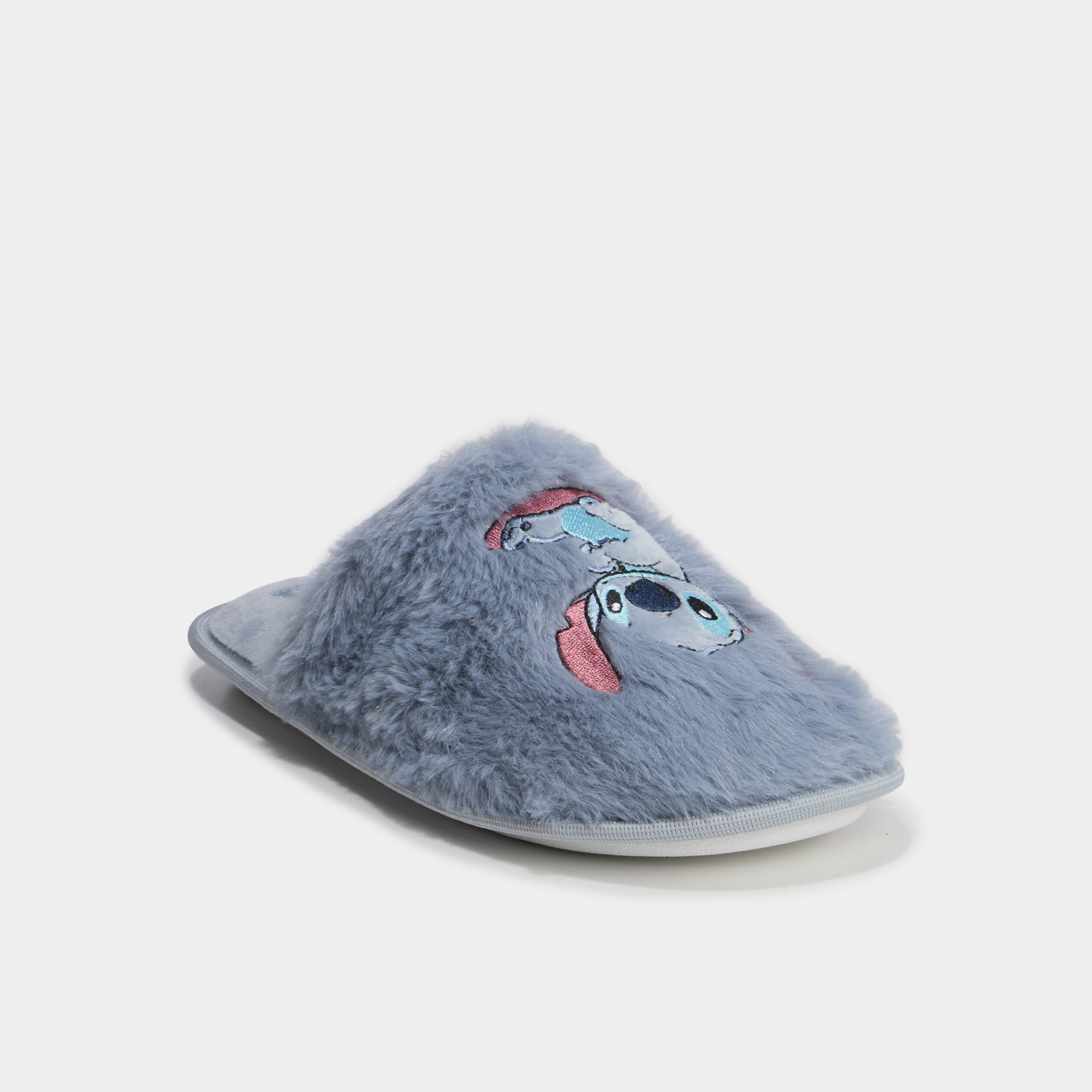 Chaussons mules fausse fourrure Stitch bleu femme