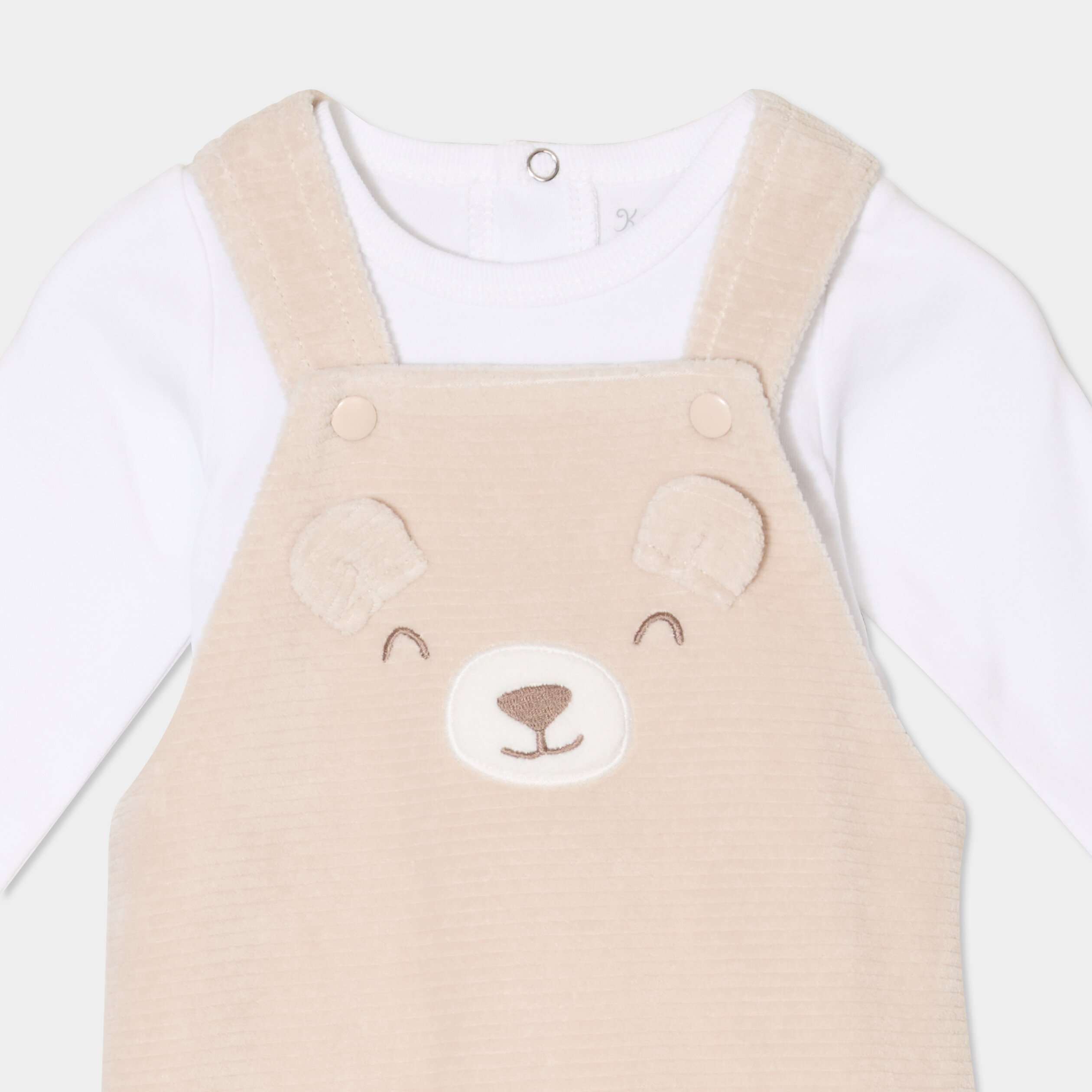 ensemble t shirt salopette effet velours beige bebeg Ensemble t-shirt salopette effet velours beige bébé garçon
