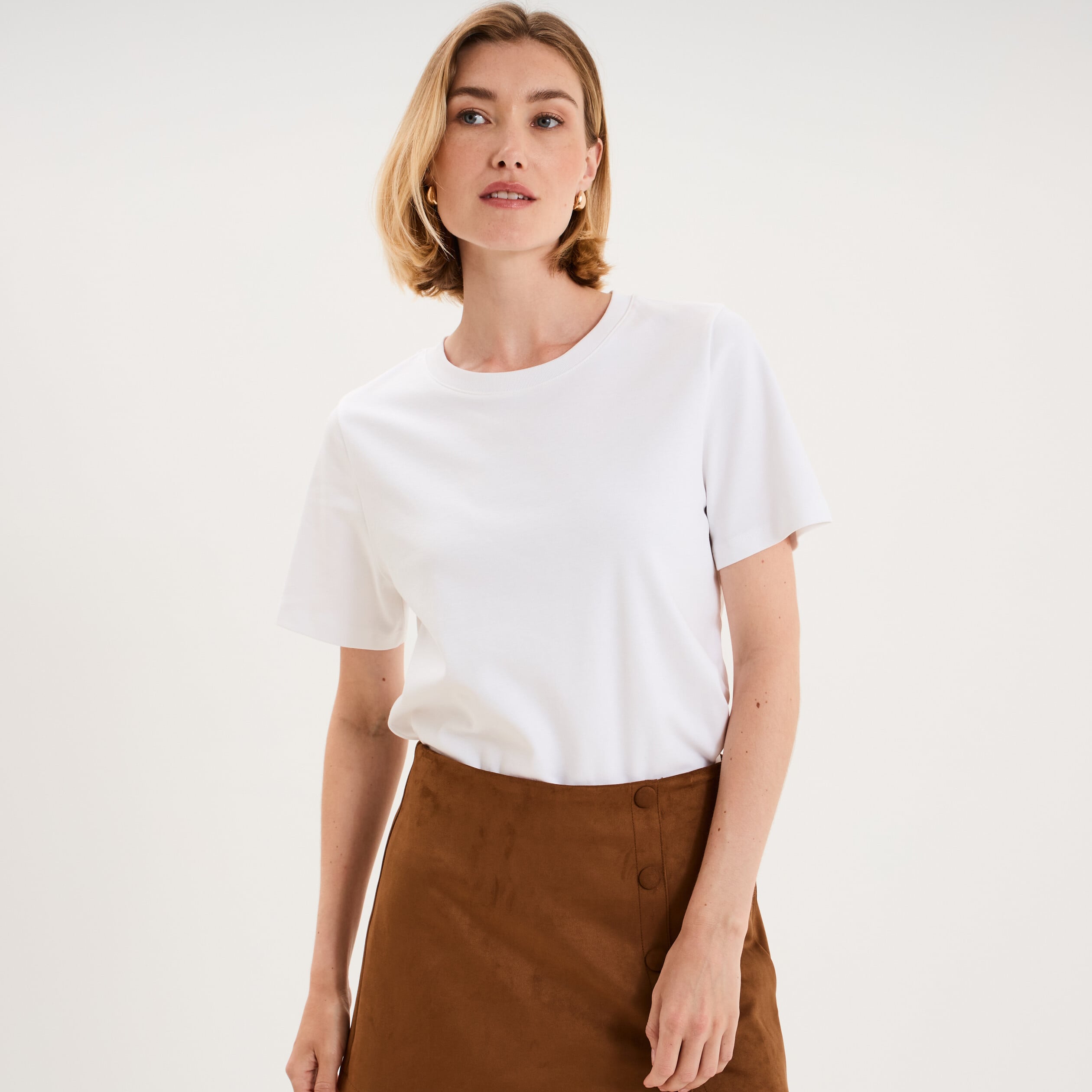 T-shirt manches courtes col rond coton blanc femme