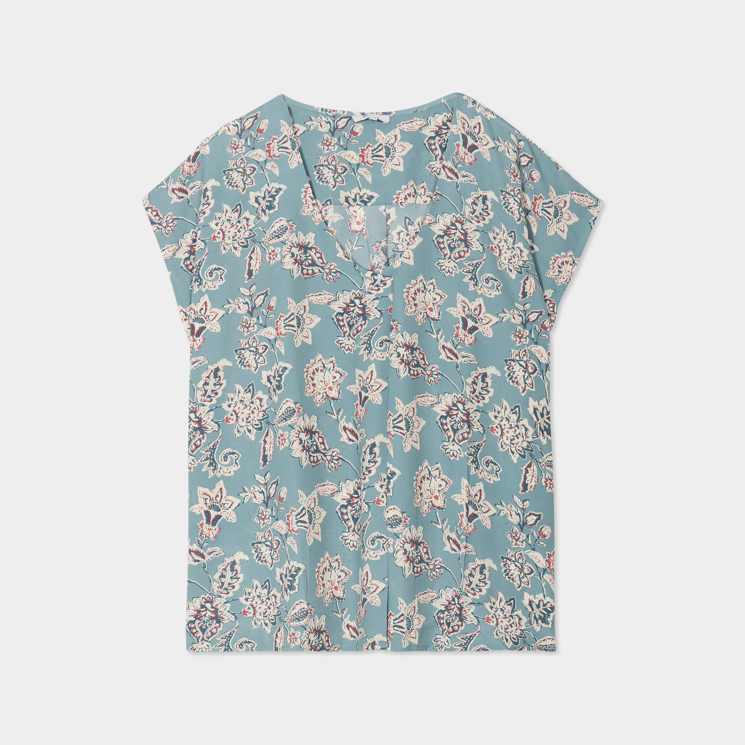 blouse col en v manches courtes bleu gris femmegt Blouse col en V manches courtes bleu gris femme grande taille