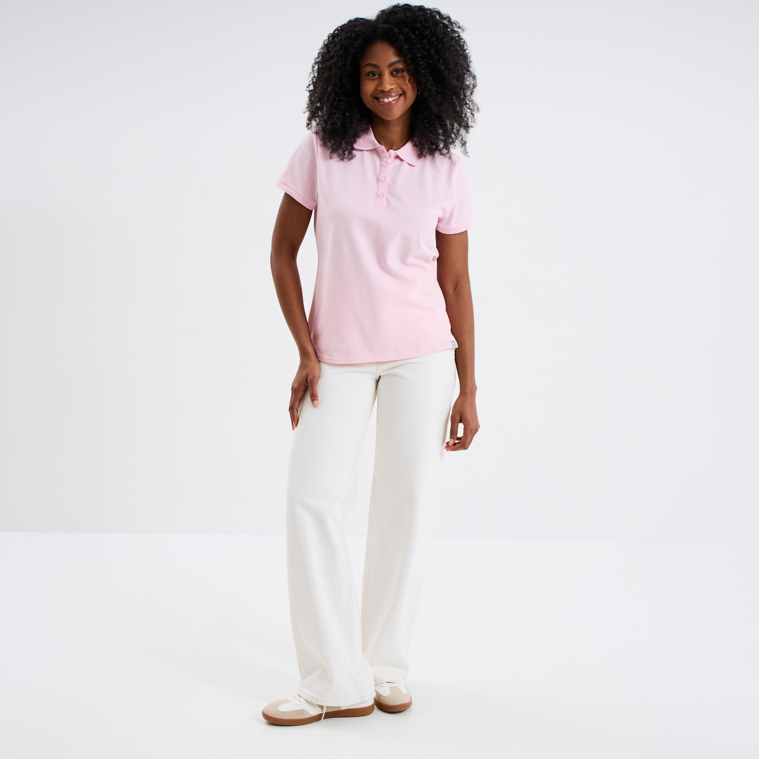 Polo piqu&eacute; ajust&eacute; manches courtes coton rose femme