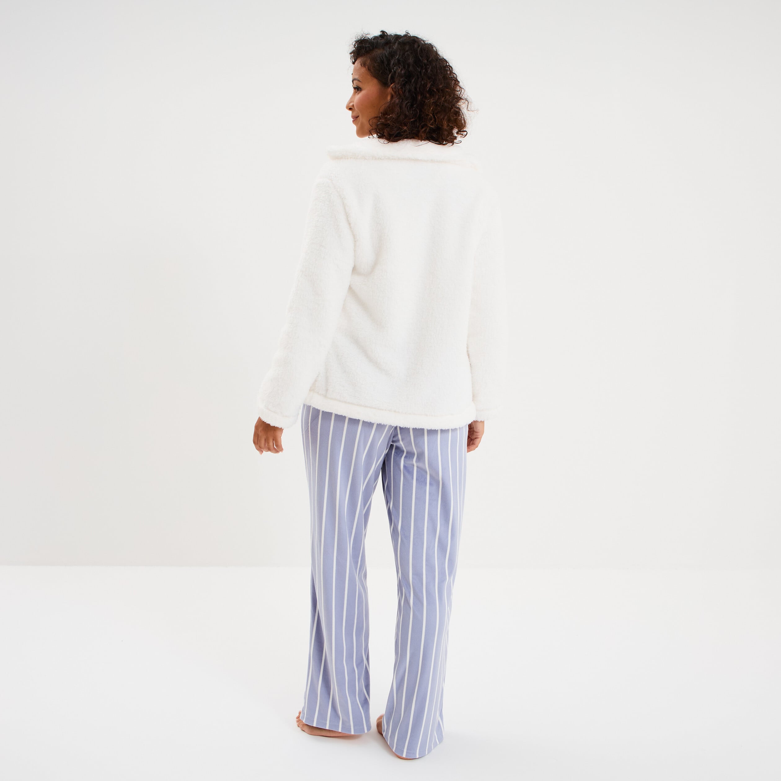 Ensemble pyjama 3 pi&egrave;ces effet polaire bleu ciel femme