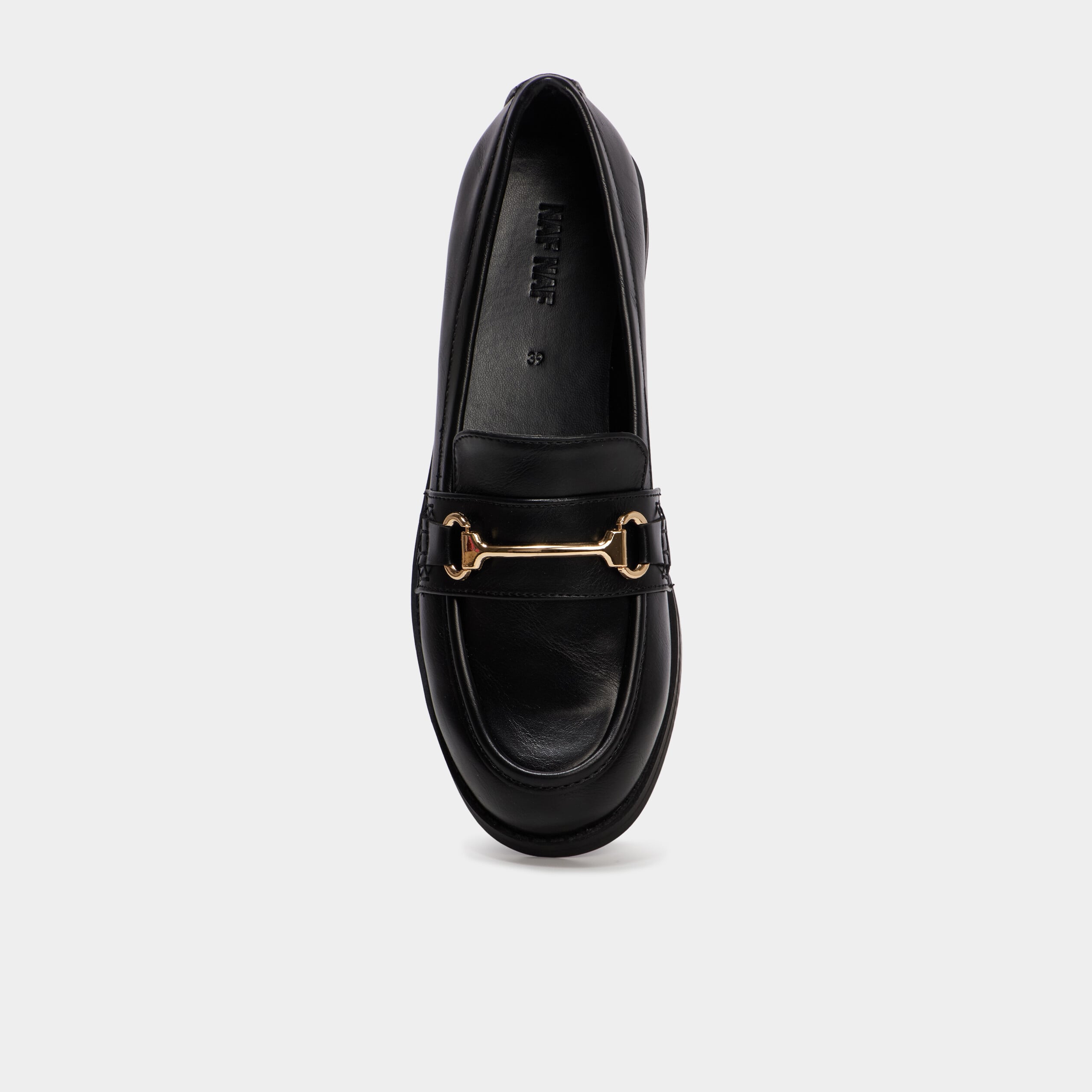 Mocassin &agrave; boucle m&eacute;tal noir femme