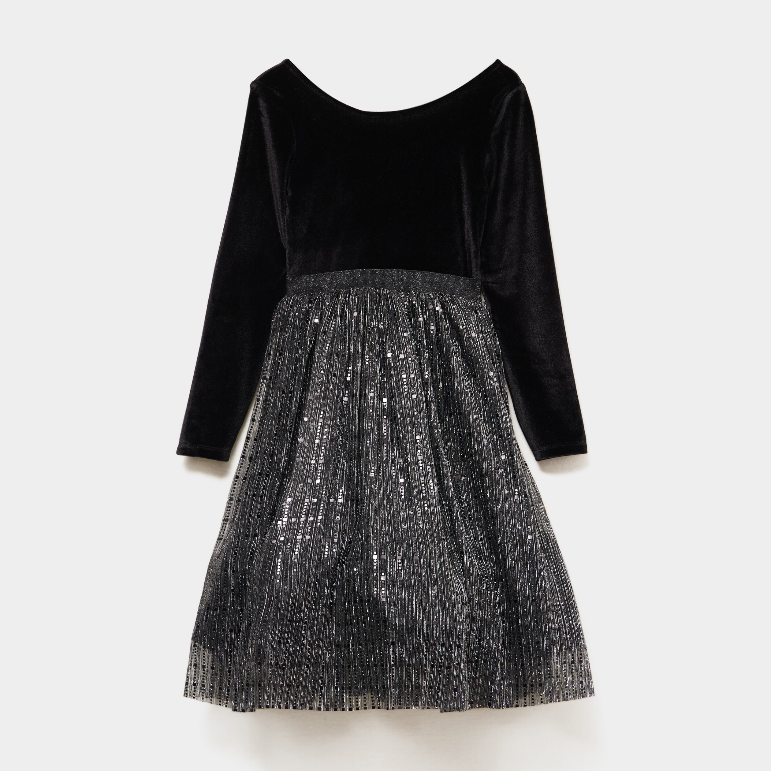 Robe buste velours bas tulle paillet&eacute; noir fille