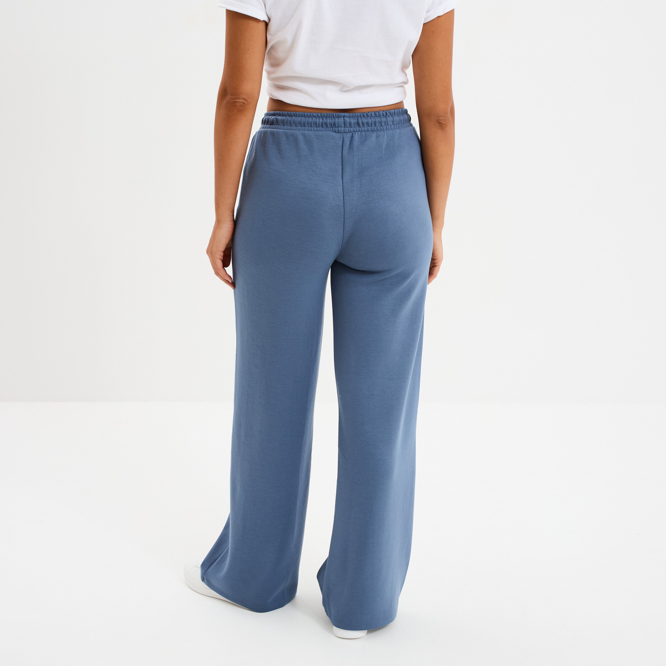 pantalon de jogging large elastique bleu gris femme Pantalon de jogging large élastiqué bleu gris femme