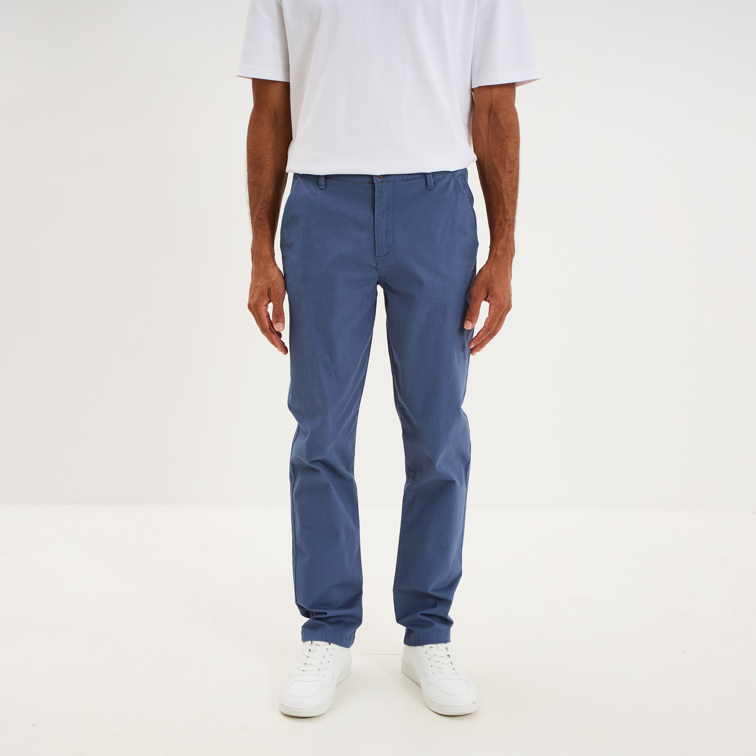 Pantalon chino droit stretch bleu gris homme