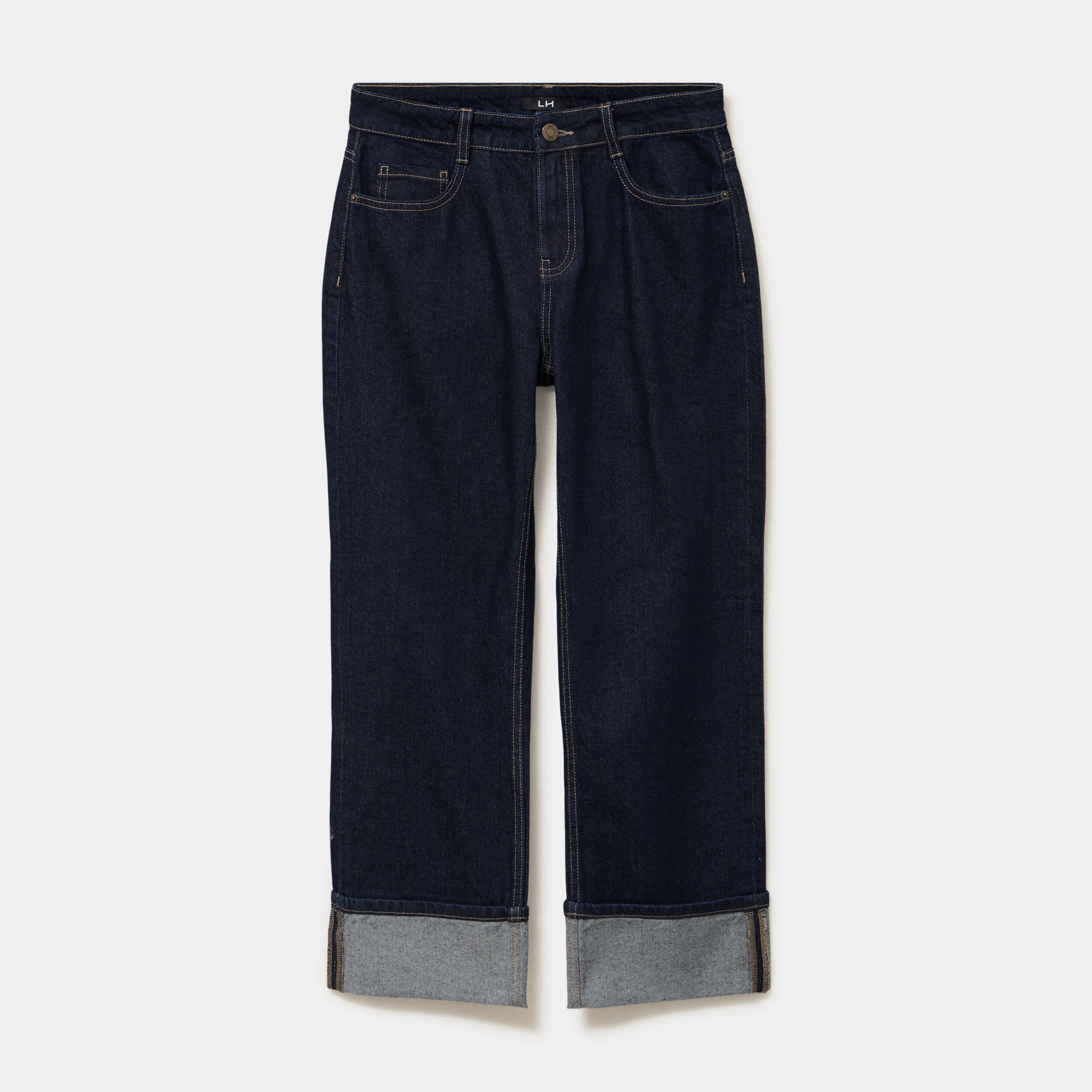 Jean droit cropped bas revers denim brut femme