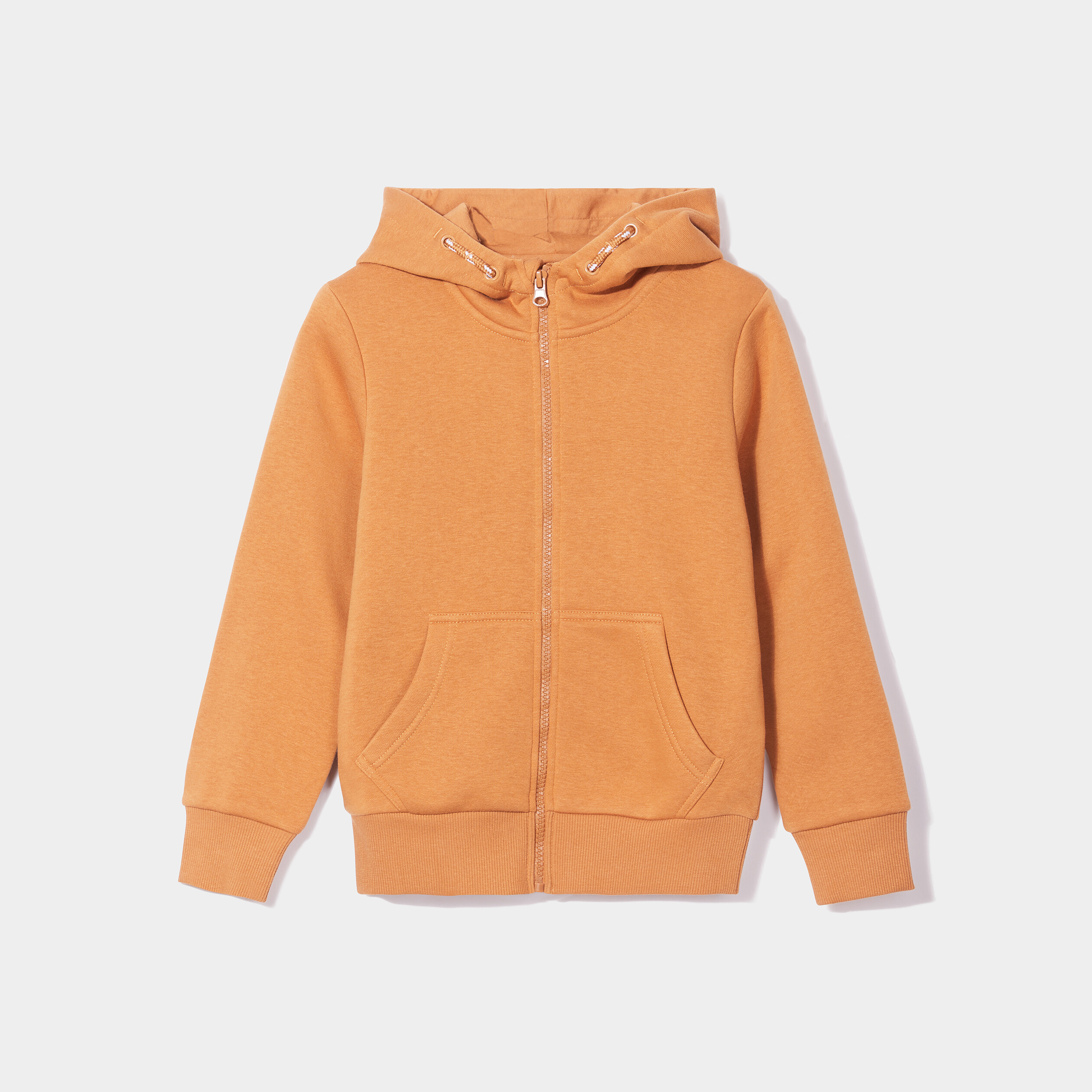 sweat zippe molletonne a capuche marron cognac garcon Sweat zippé molletonné à capuche marron cognac garçon