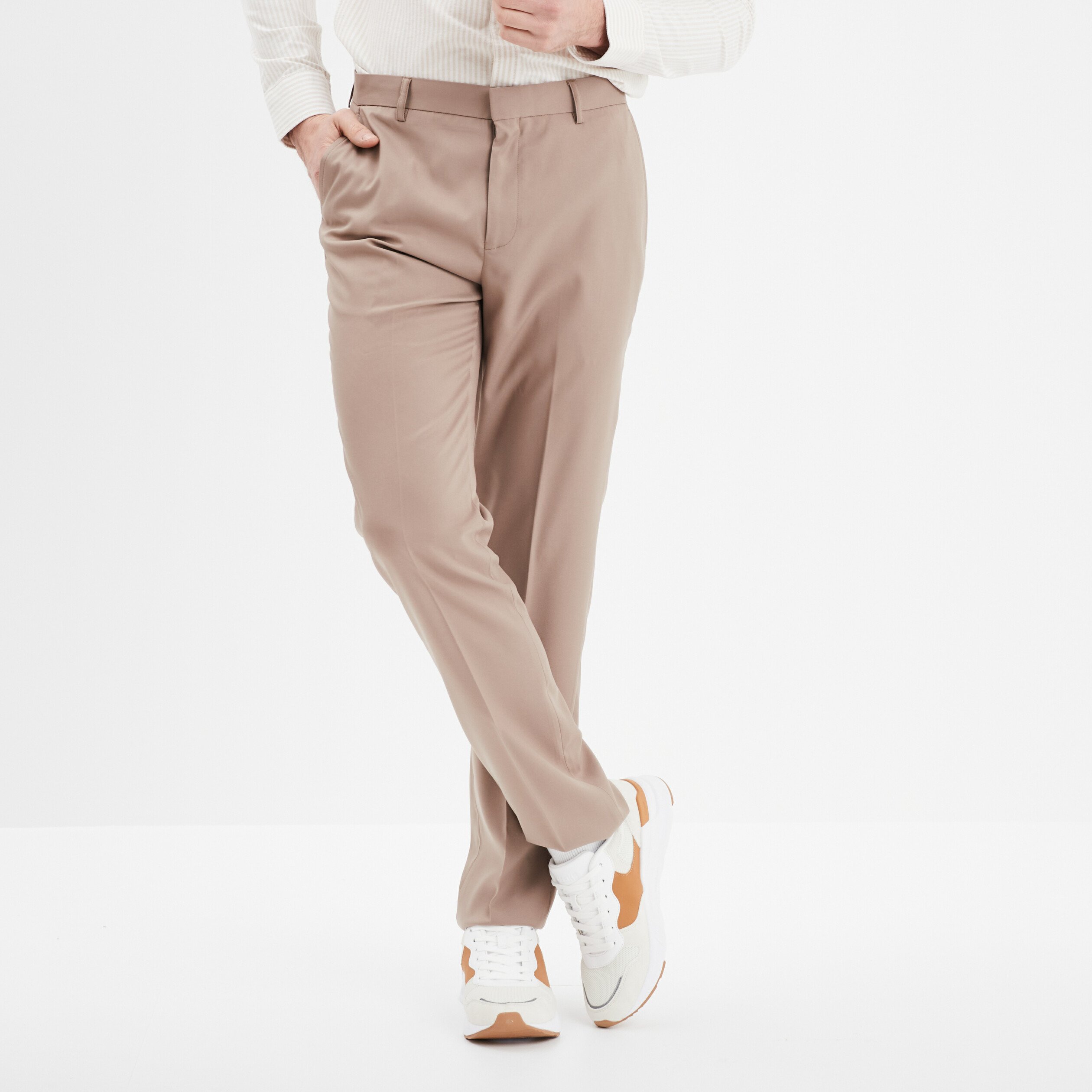 pantalon droit avec pinces taupe homme Pantalon droit avec pinces taupe homme