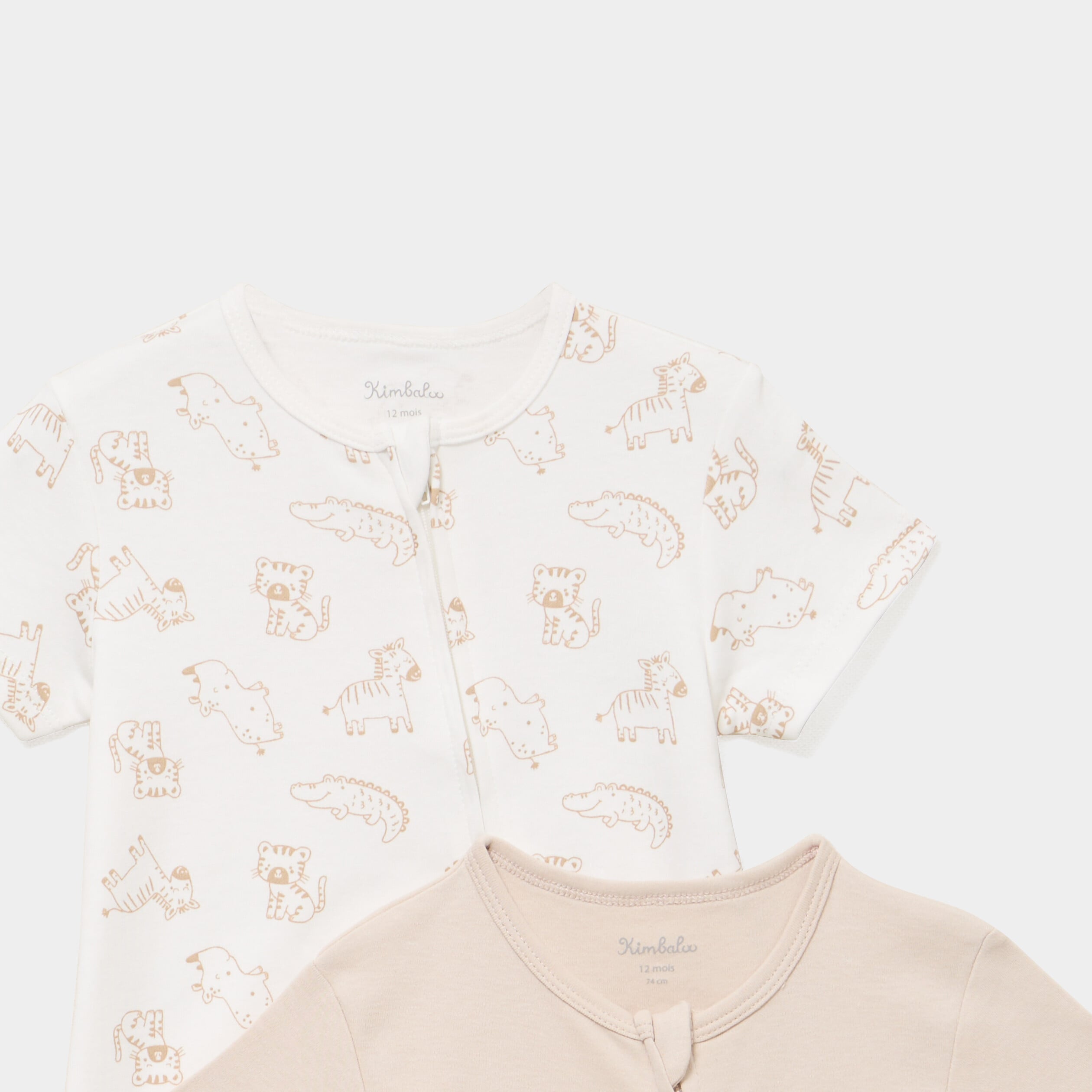 Lot 2 combishorts manches courtes coton taupe b&eacute;b&eacute;