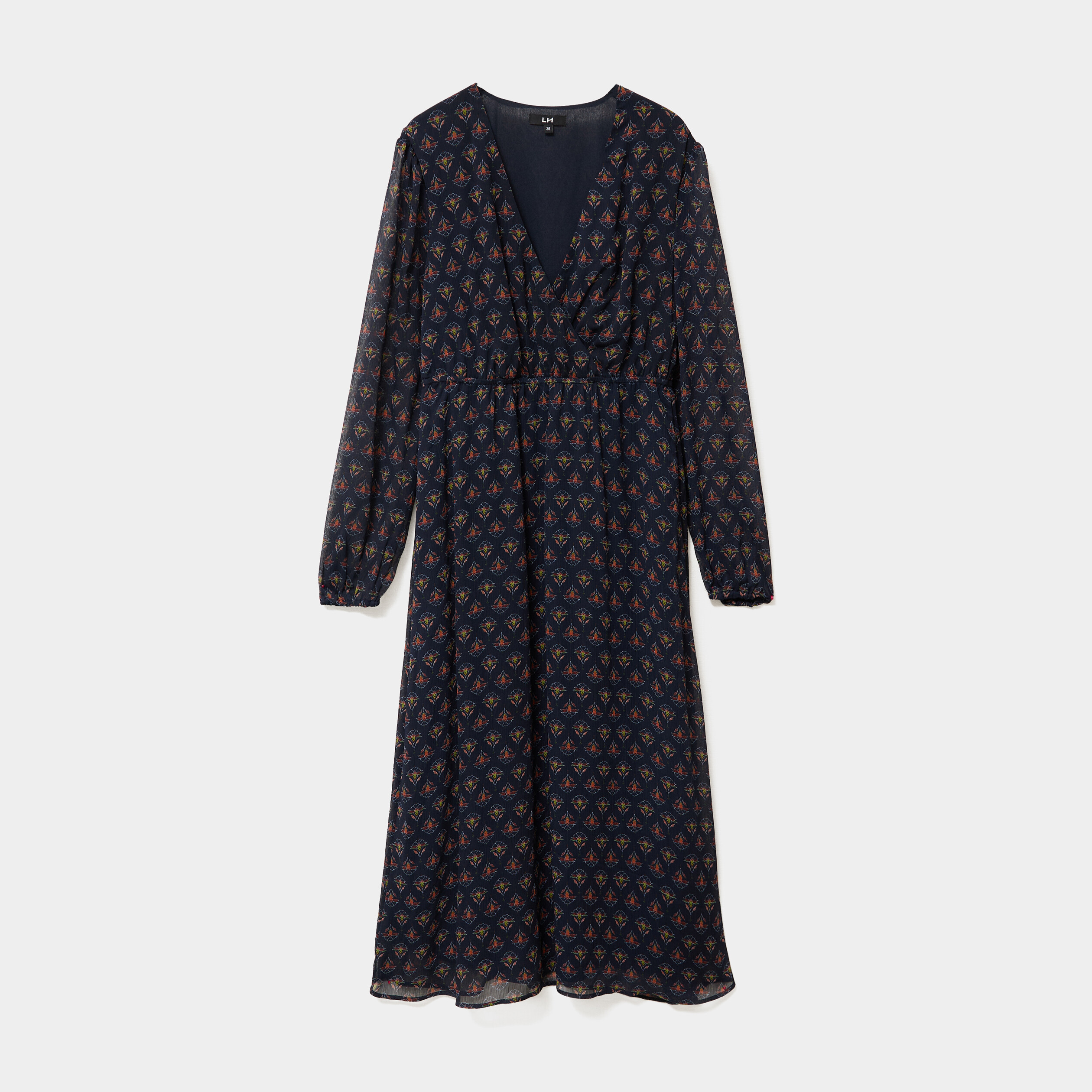 Robe longue empire manches longues bleu marine femme