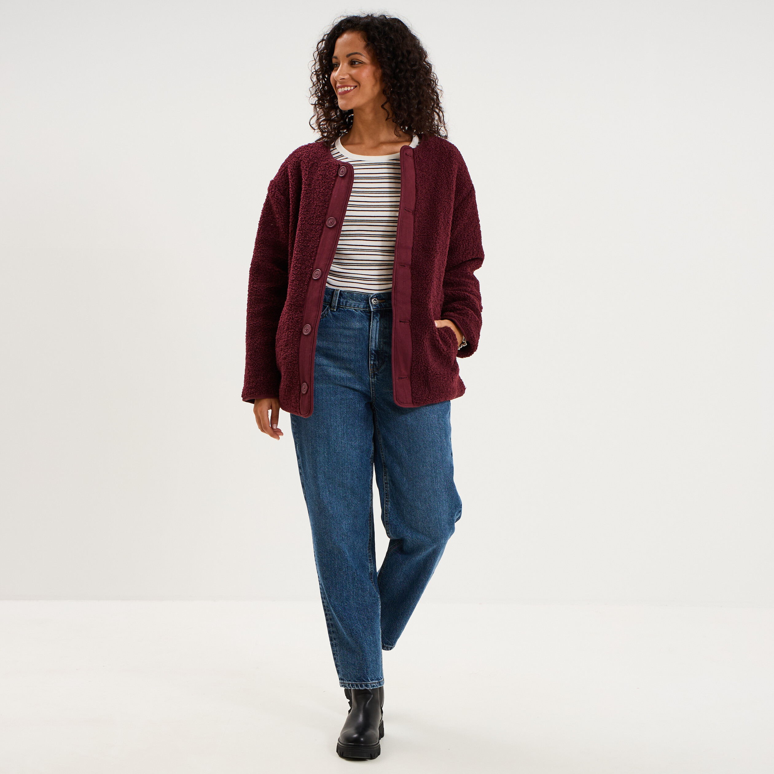 Veste r&eacute;versible matelass&eacute;e et polaire violet fonc&eacute; femme