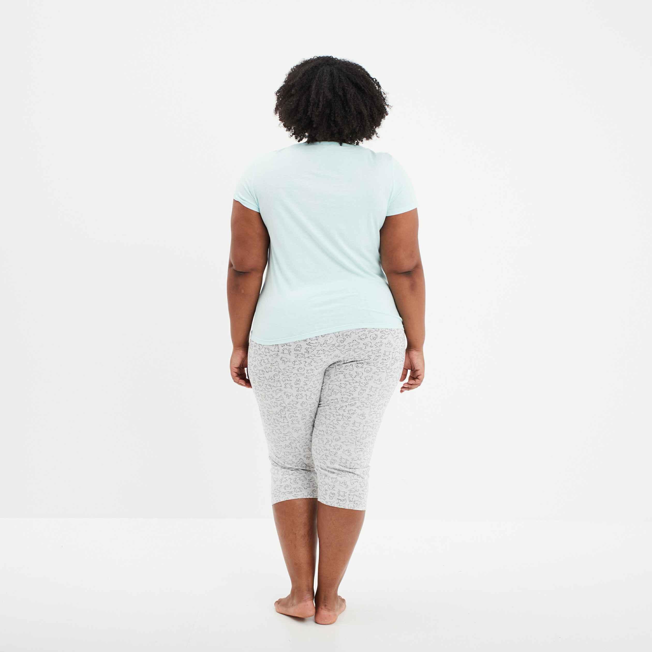 Ensemble pyjama corsaire 2 pi&egrave;ces bleu turquoise femme grande taille