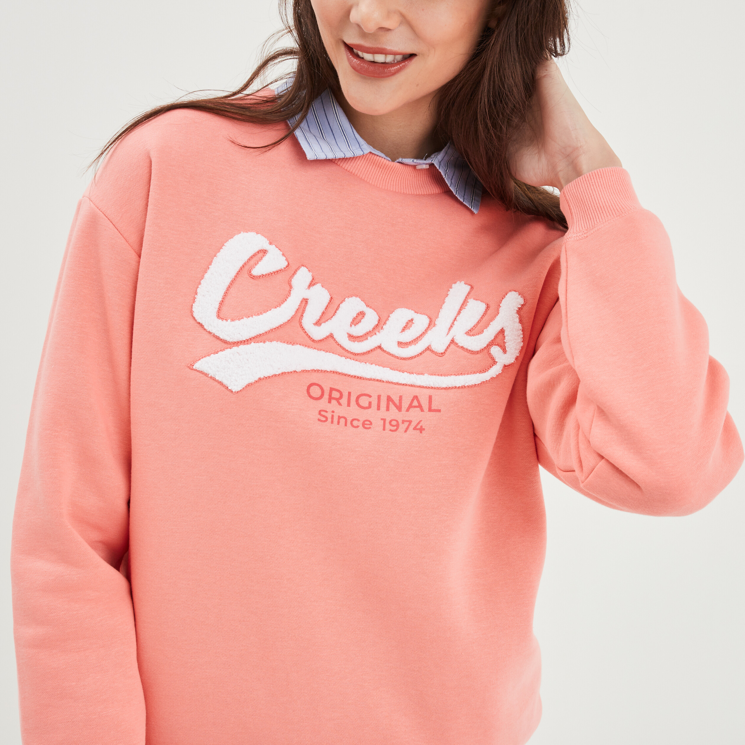 sweat col rond manches longues creeks rose saumon femme Sweat col rond manches longues Creeks rose saumon femme