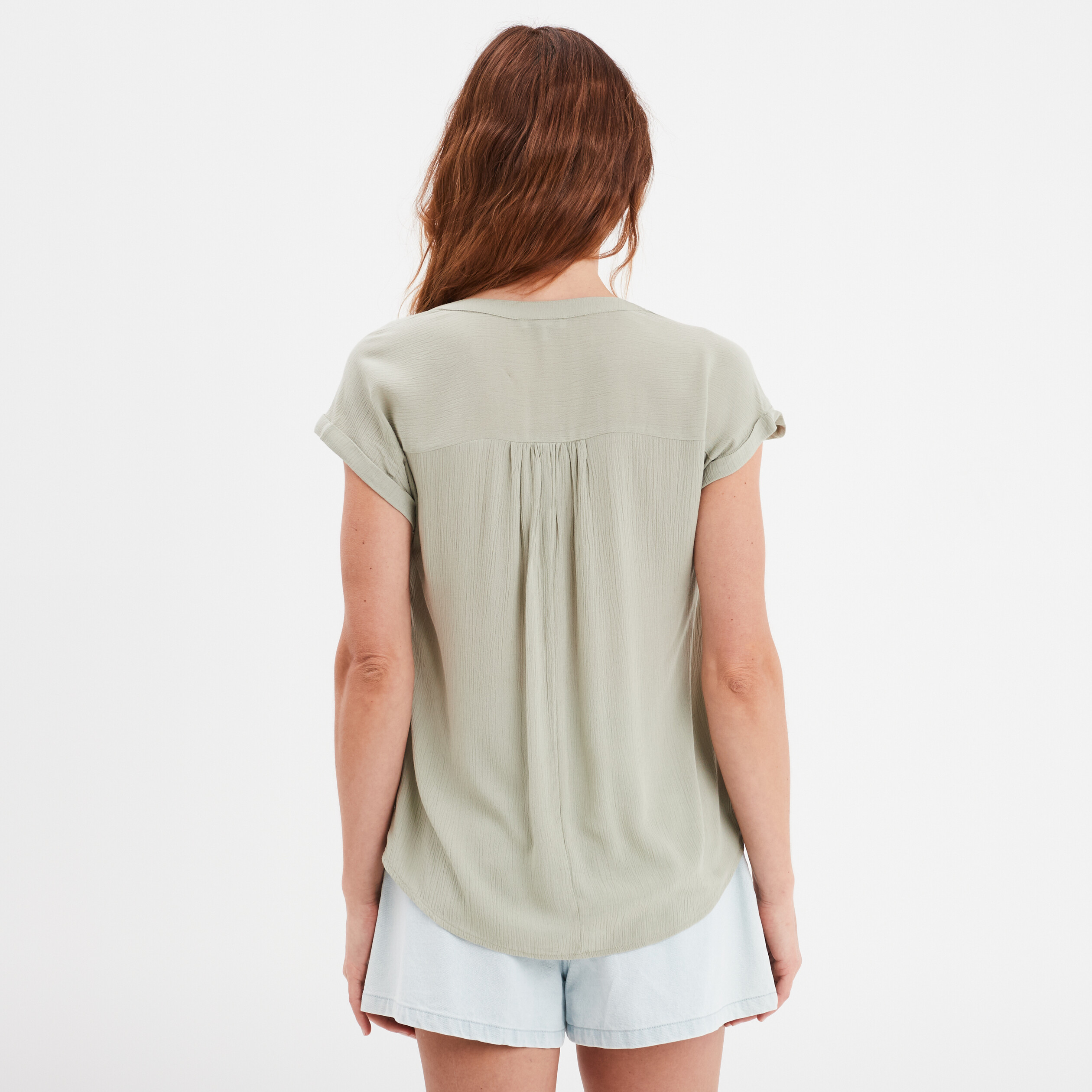blouse crepon manches courtes vert kaki femme Blouse crépon manches courtes vert kaki femme