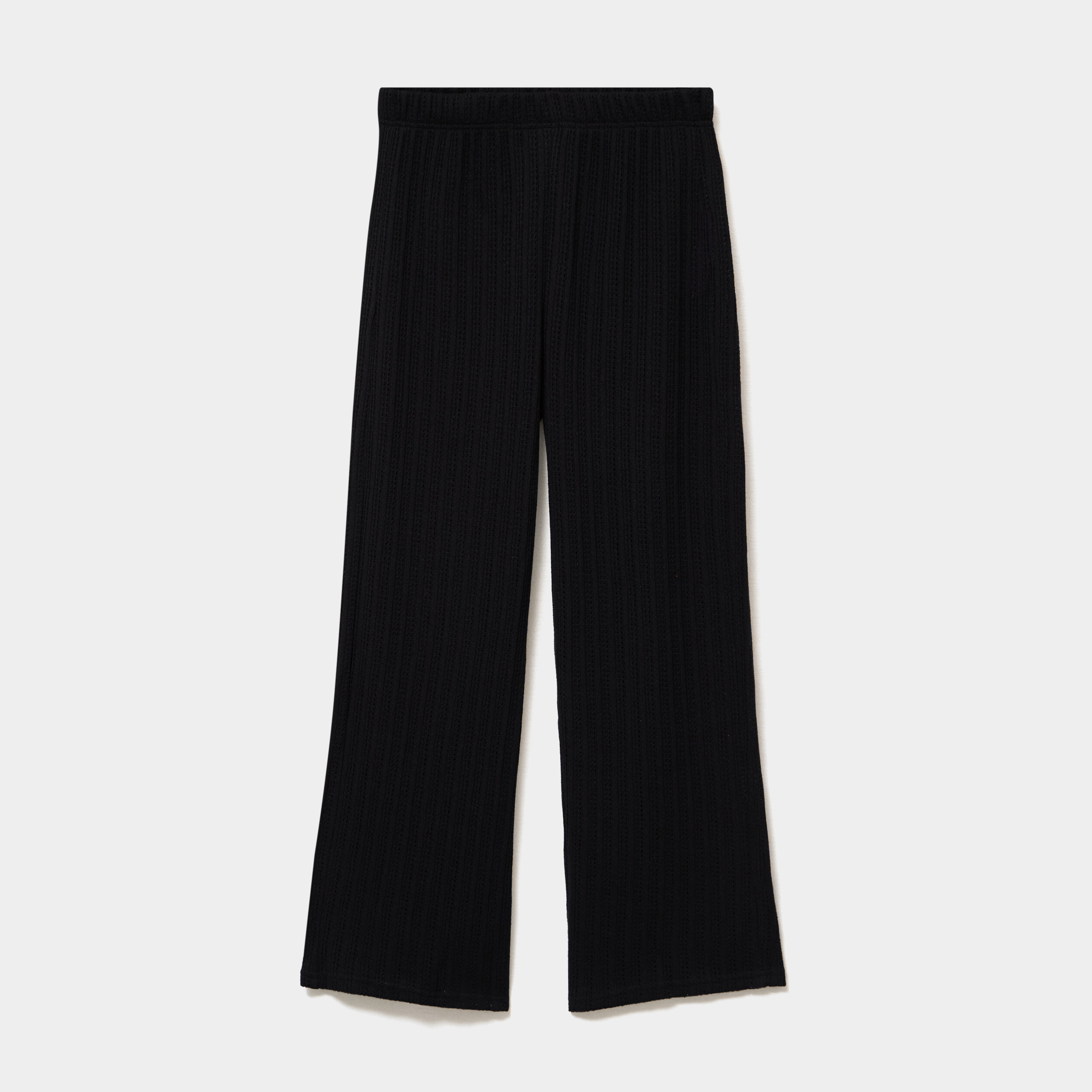 Pantalon large effet crochet &eacute;lastiqu&eacute; noir femme