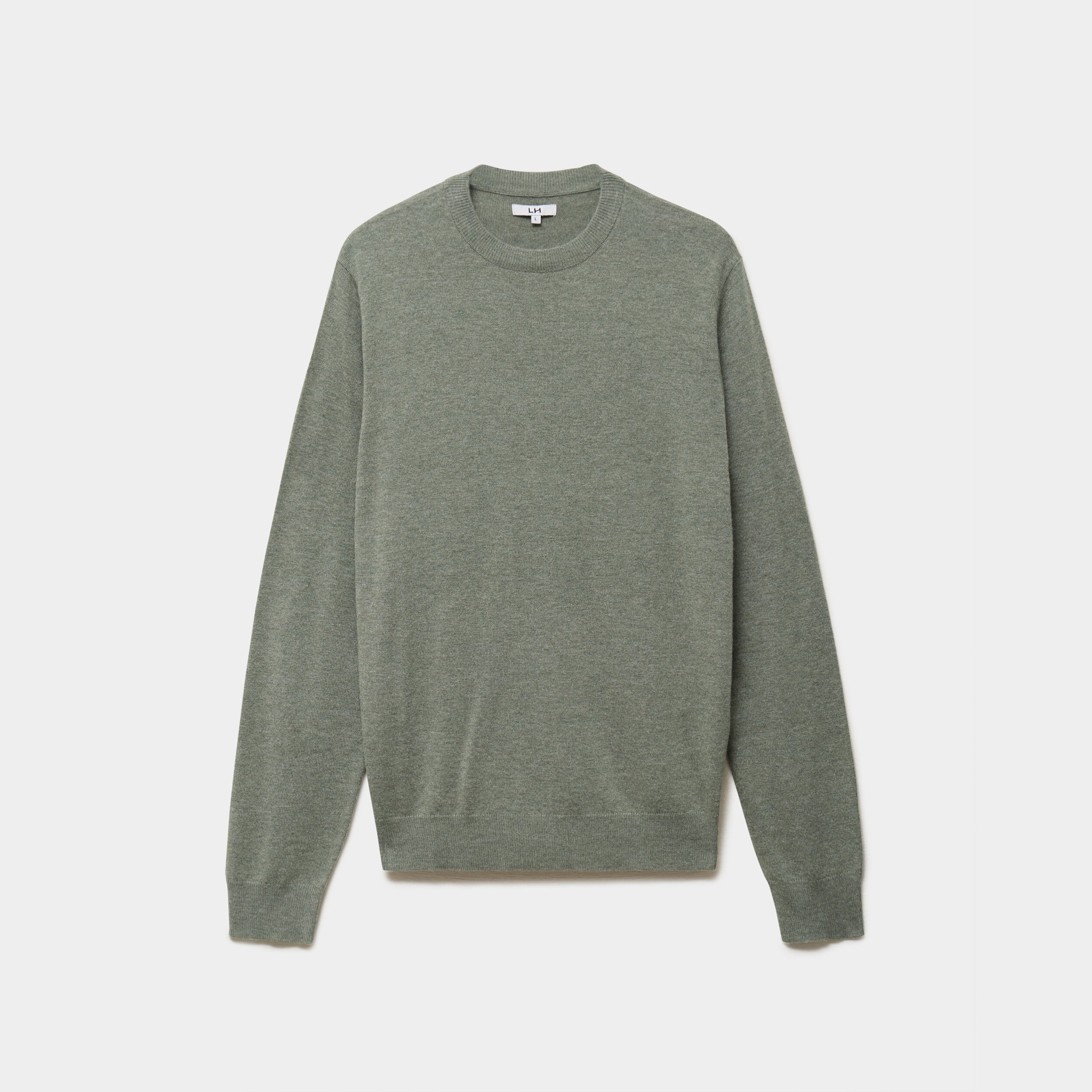 Pull col rond manches longues vert kaki homme