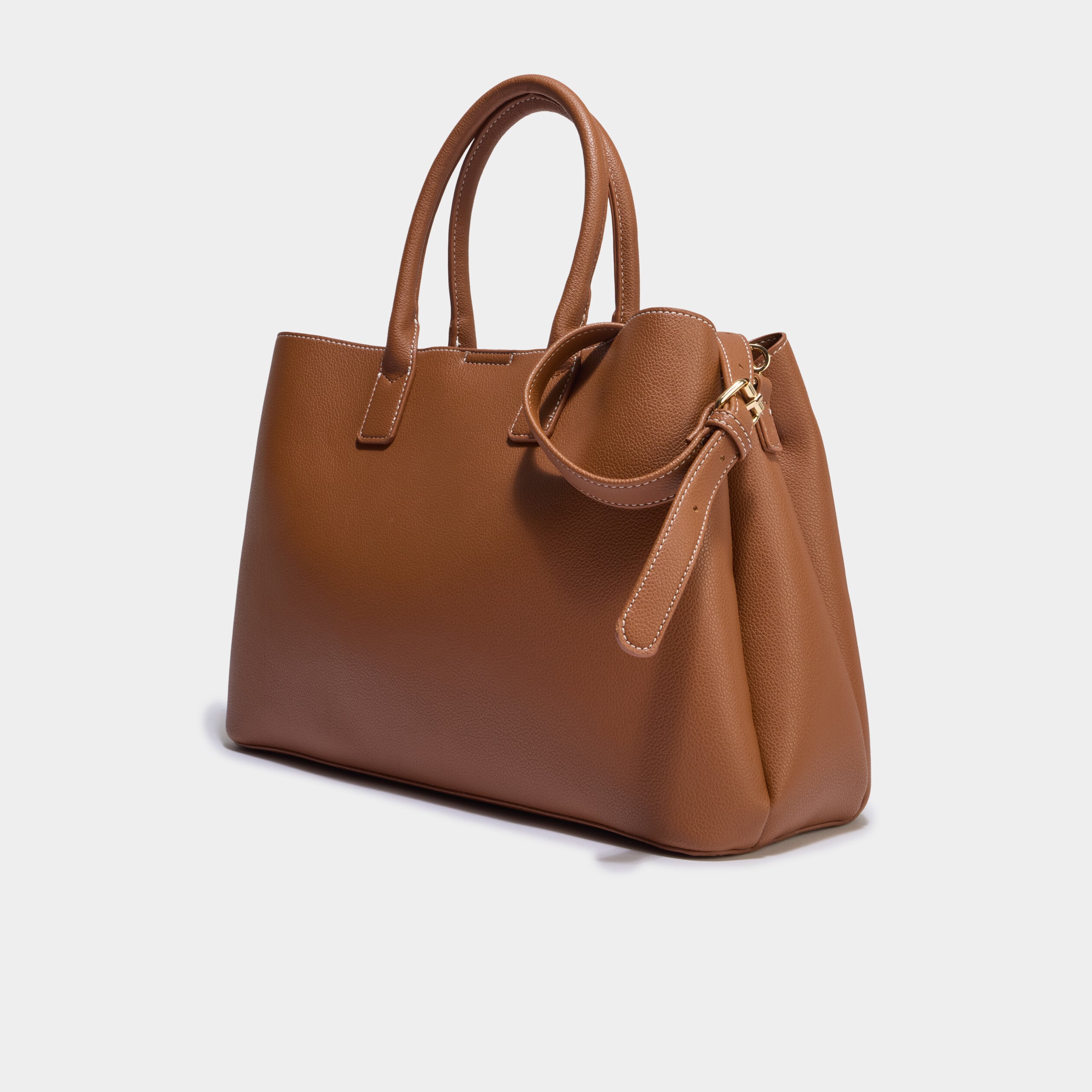 Sac &agrave; main avec bandouli&egrave;re marron cognac femme