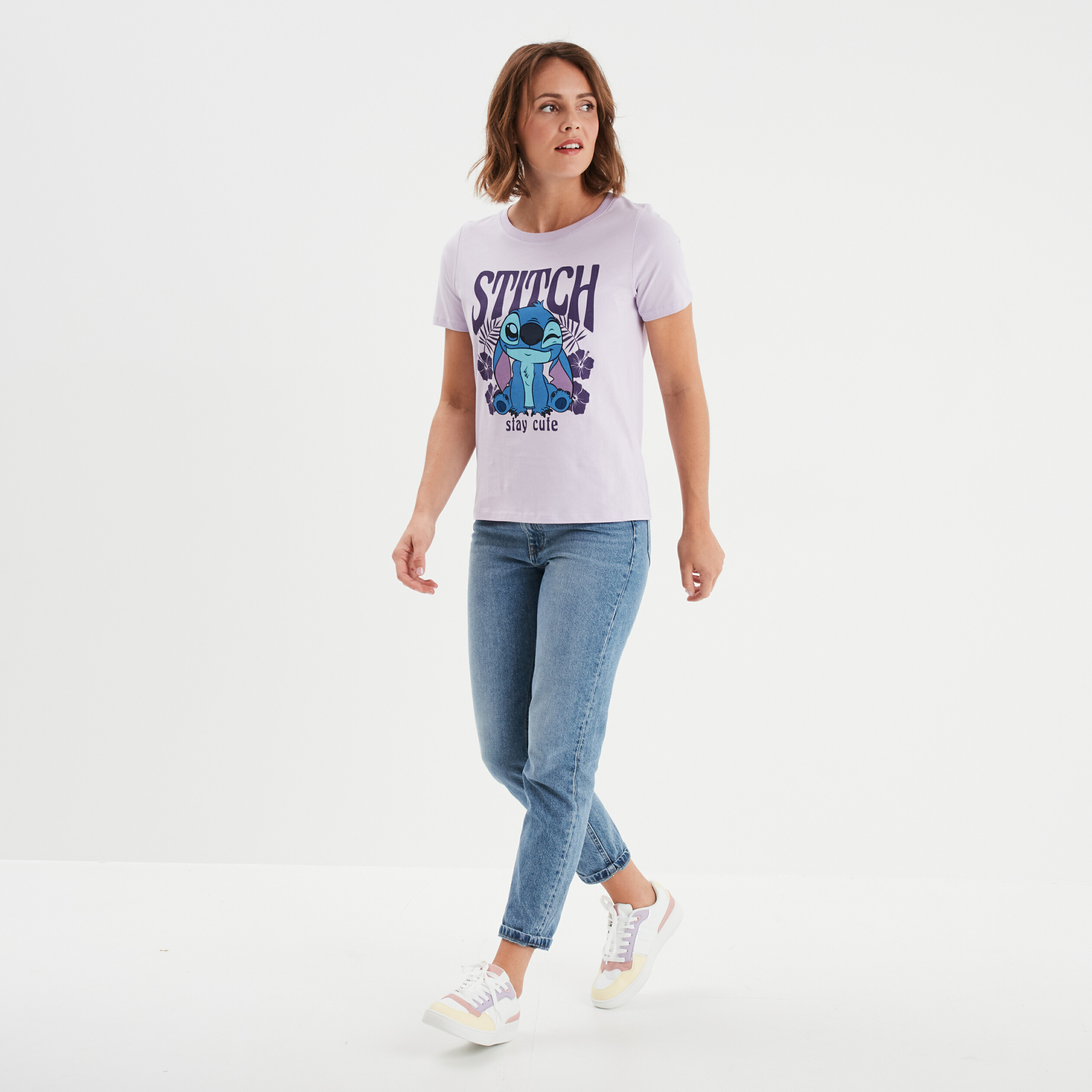 t shirt manches courtes coton stitch parme femme T-shirt manches courtes coton Stitch parme femme