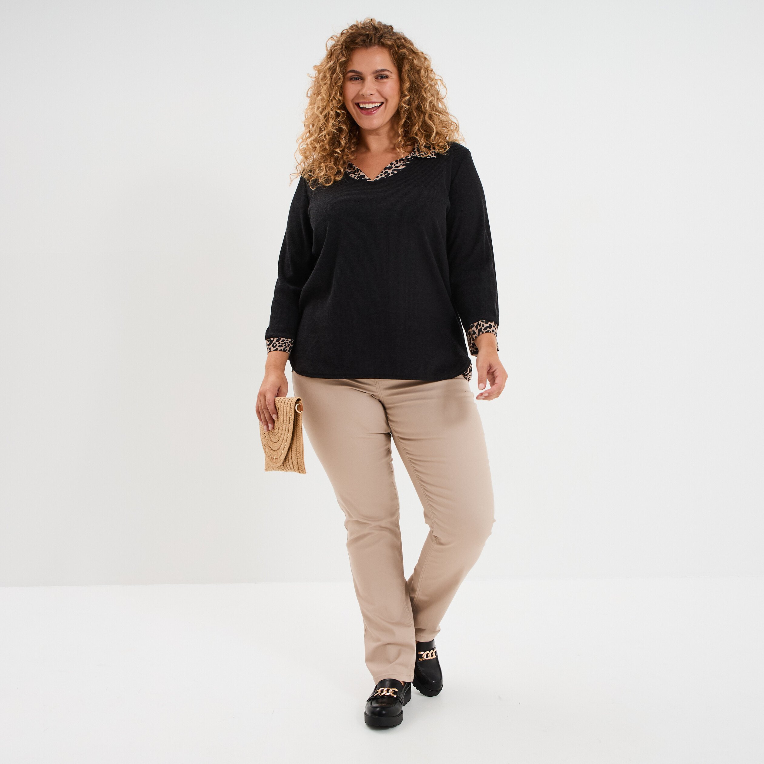pantalon straight taille haute modavista sable femmegt Pantalon straight taille haute Modavista sable femme grande taille