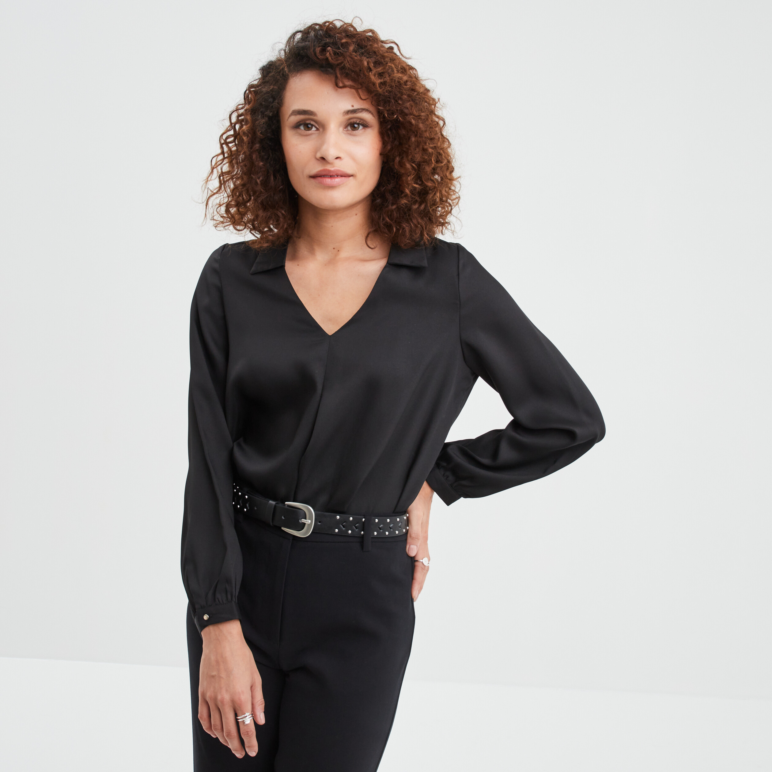 Chemisier Femme Décontracté à Col En V - Manches Longues, 95% Polyester 5% Élasthanne - GRACE KARIN (Taille Unique)