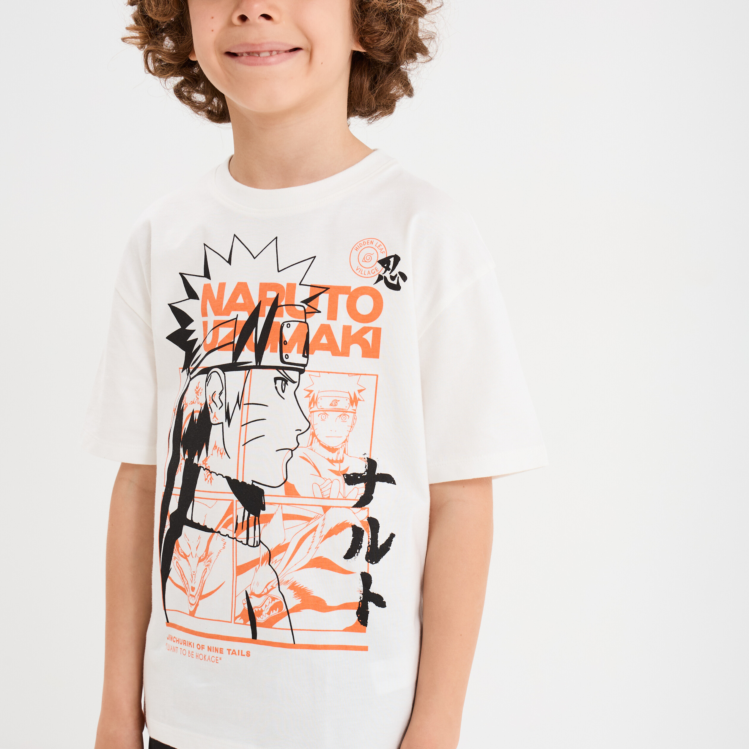 t shirt manches courtes coton naruto ivoire garcon T-shirt manches courtes coton Naruto ivoire garçon