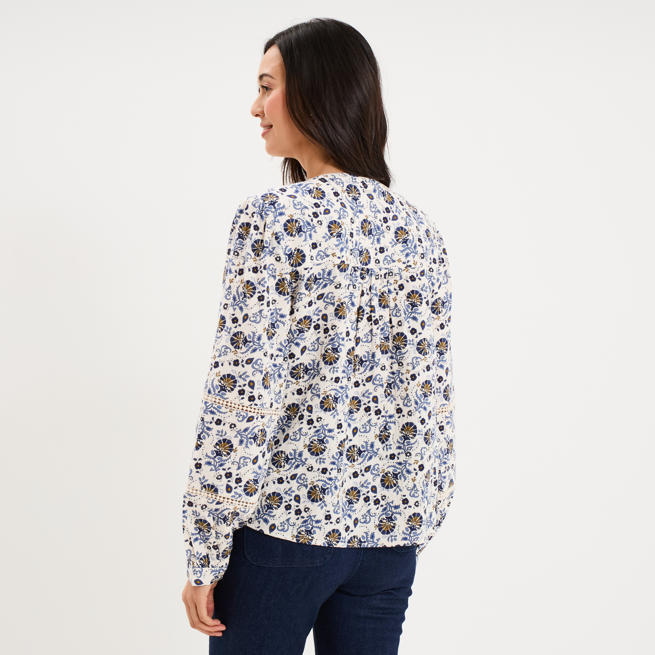 Blouse manches ballons coton ecru femme