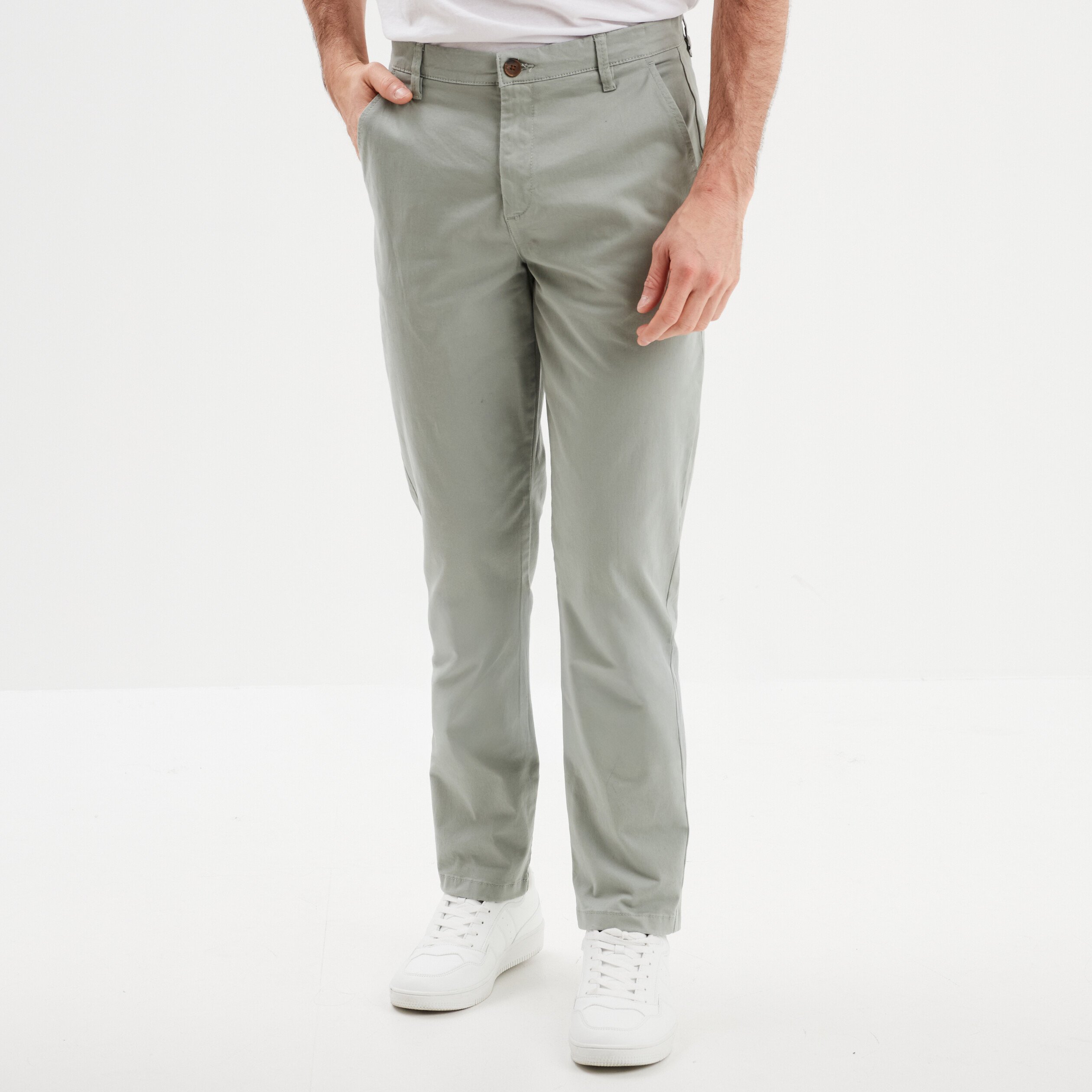 pantalon chino droit stretch vert olive homme Pantalon chino droit stretch vert olive homme
