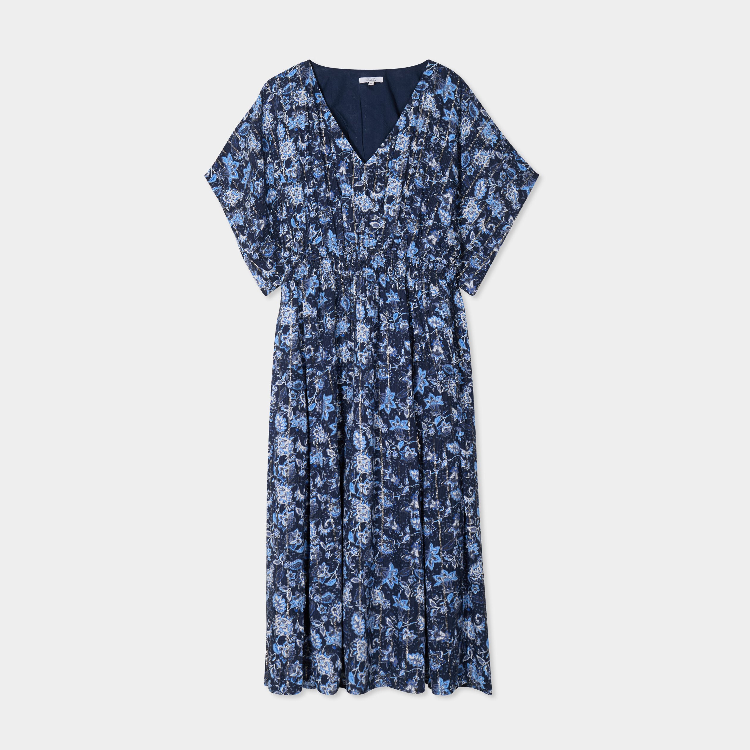 robe longue taille smockee bleu marine femmegt Robe longue taille smockée bleu marine femme grande taille