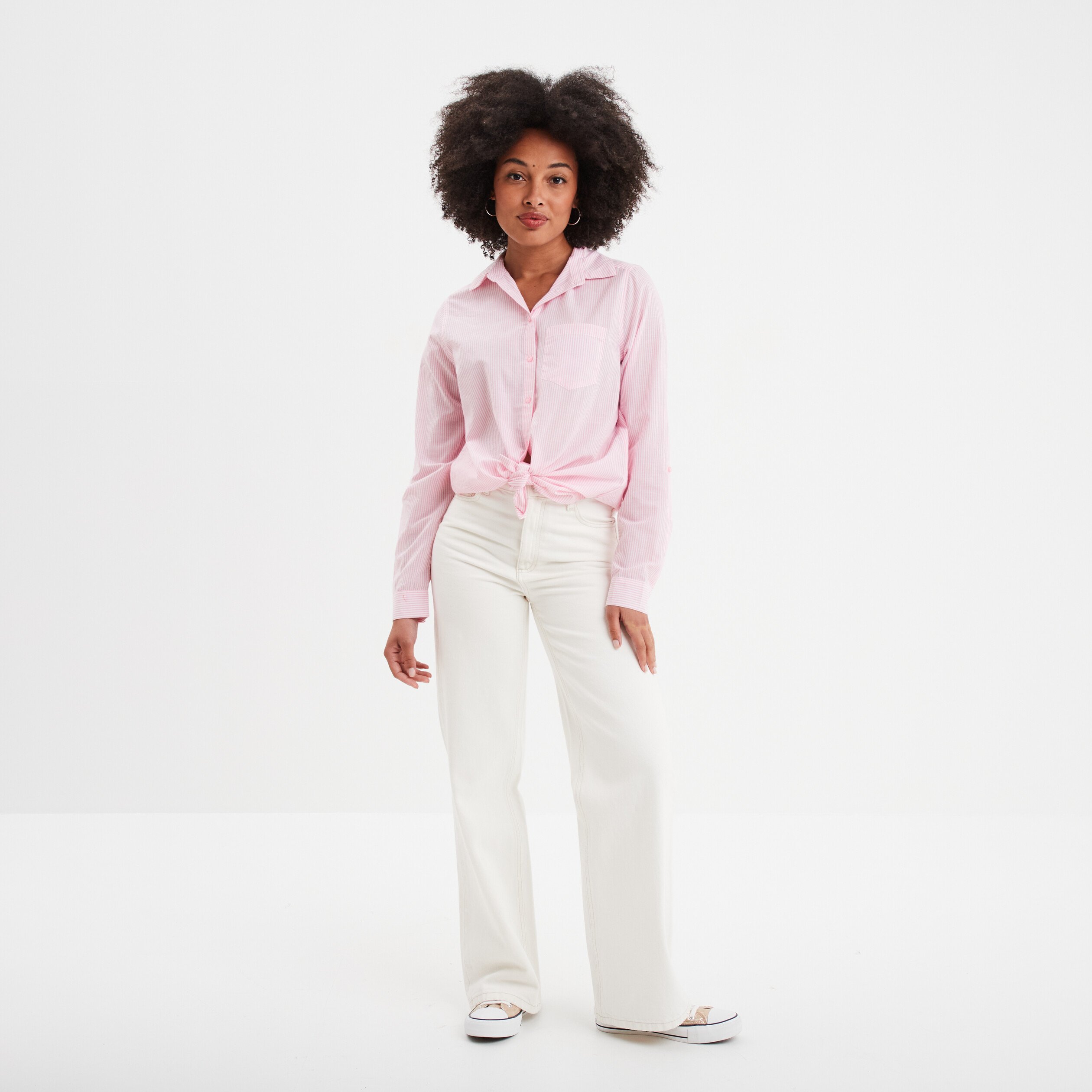 chemise manches ajustables 1 poche coton blanc femme Chemise manches ajustables 1 poche coton blanc femme