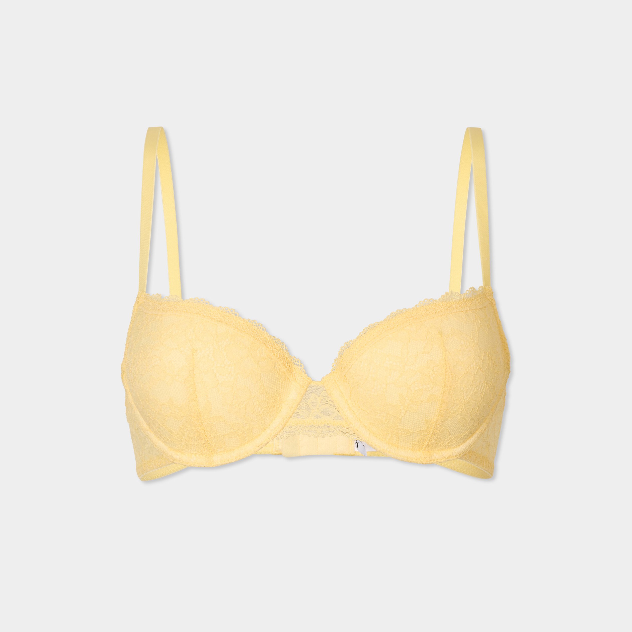 soutien gorge corbeille padde dentelle jaune clair femme Soutien-gorge corbeille paddé dentelle jaune clair femme