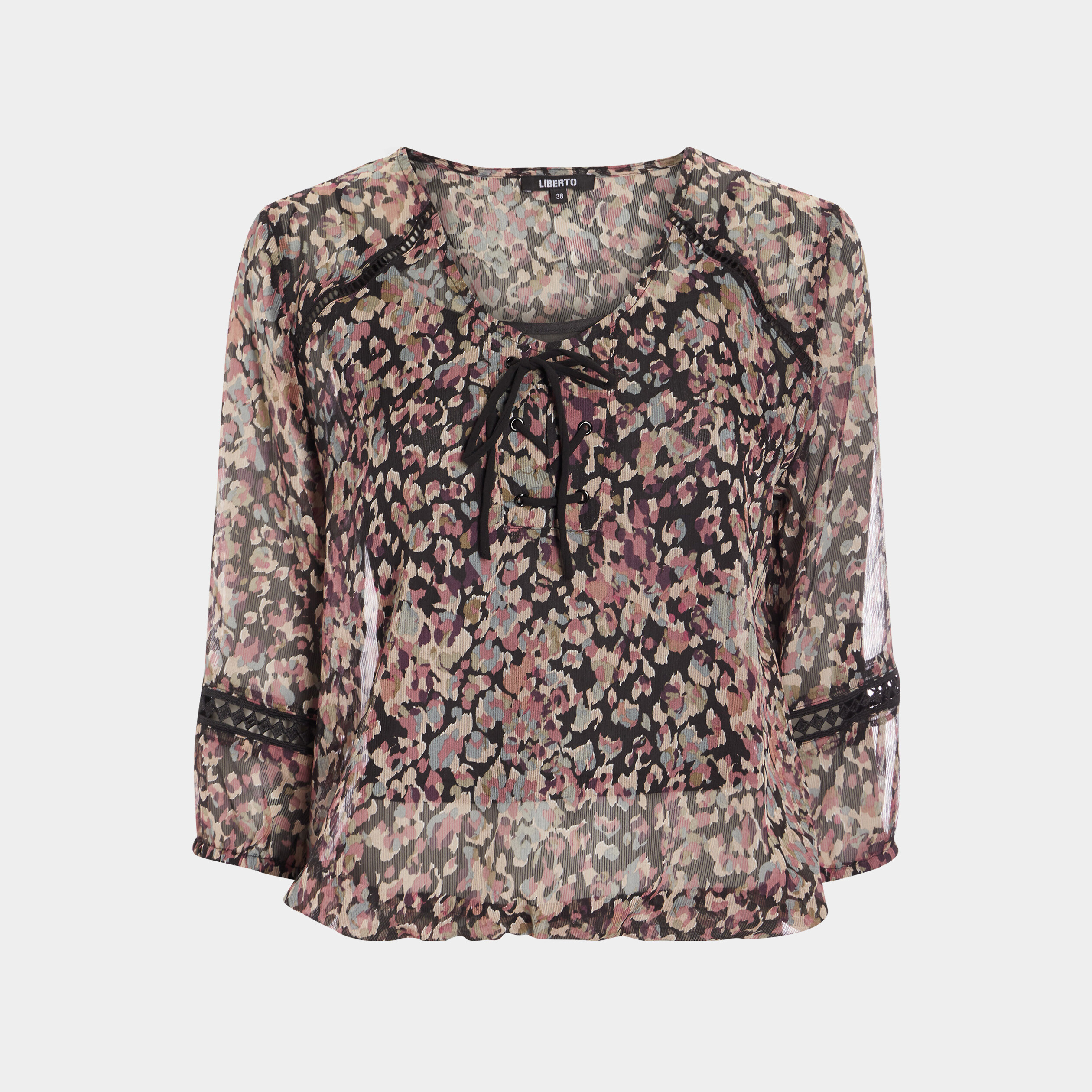 blouse manches 34 detail lacage noir femme Blouse manches 3/4 détail laçage noir femme