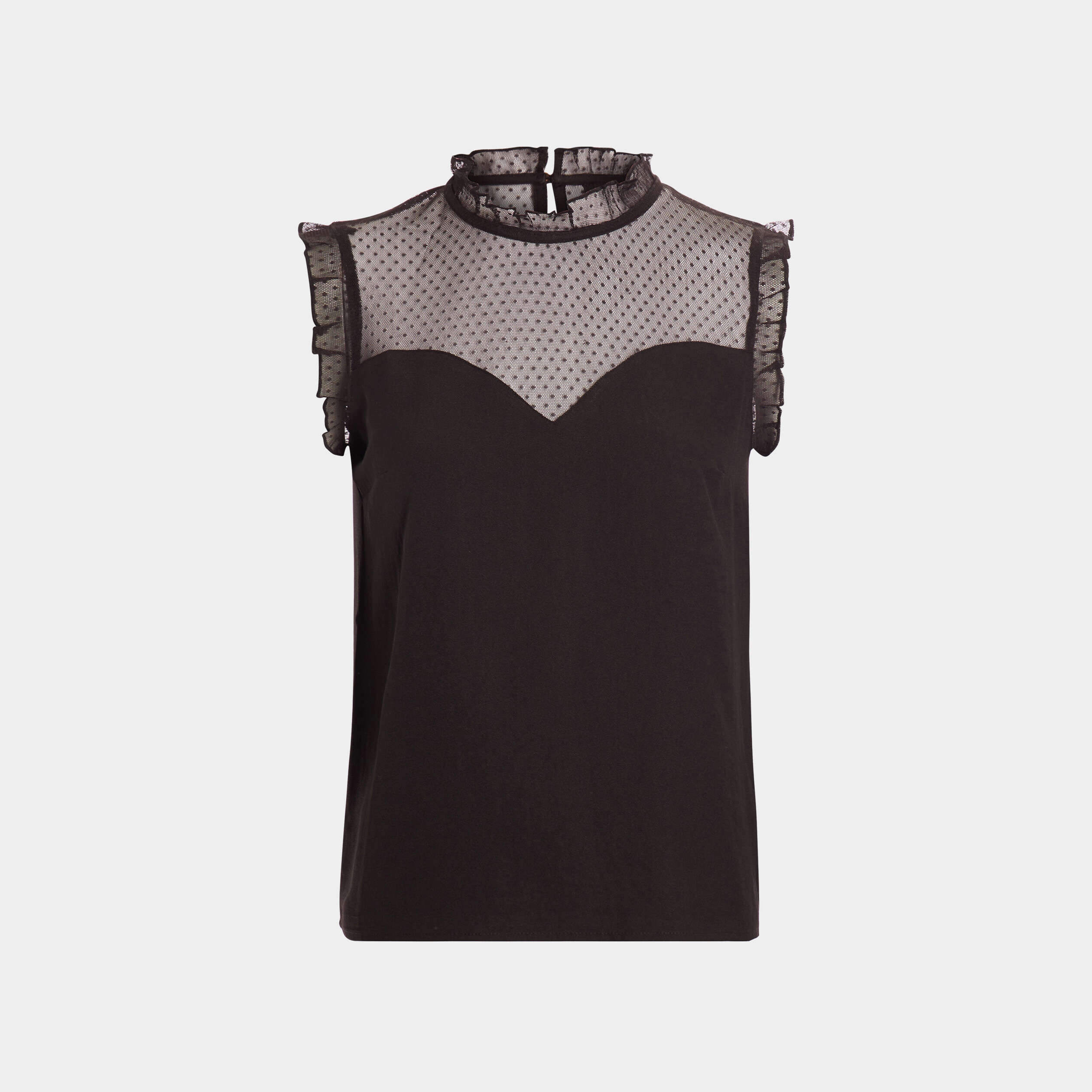 blouse plumetis habillee sans manches noir femme Blouse plumetis habillée sans manches noir femme