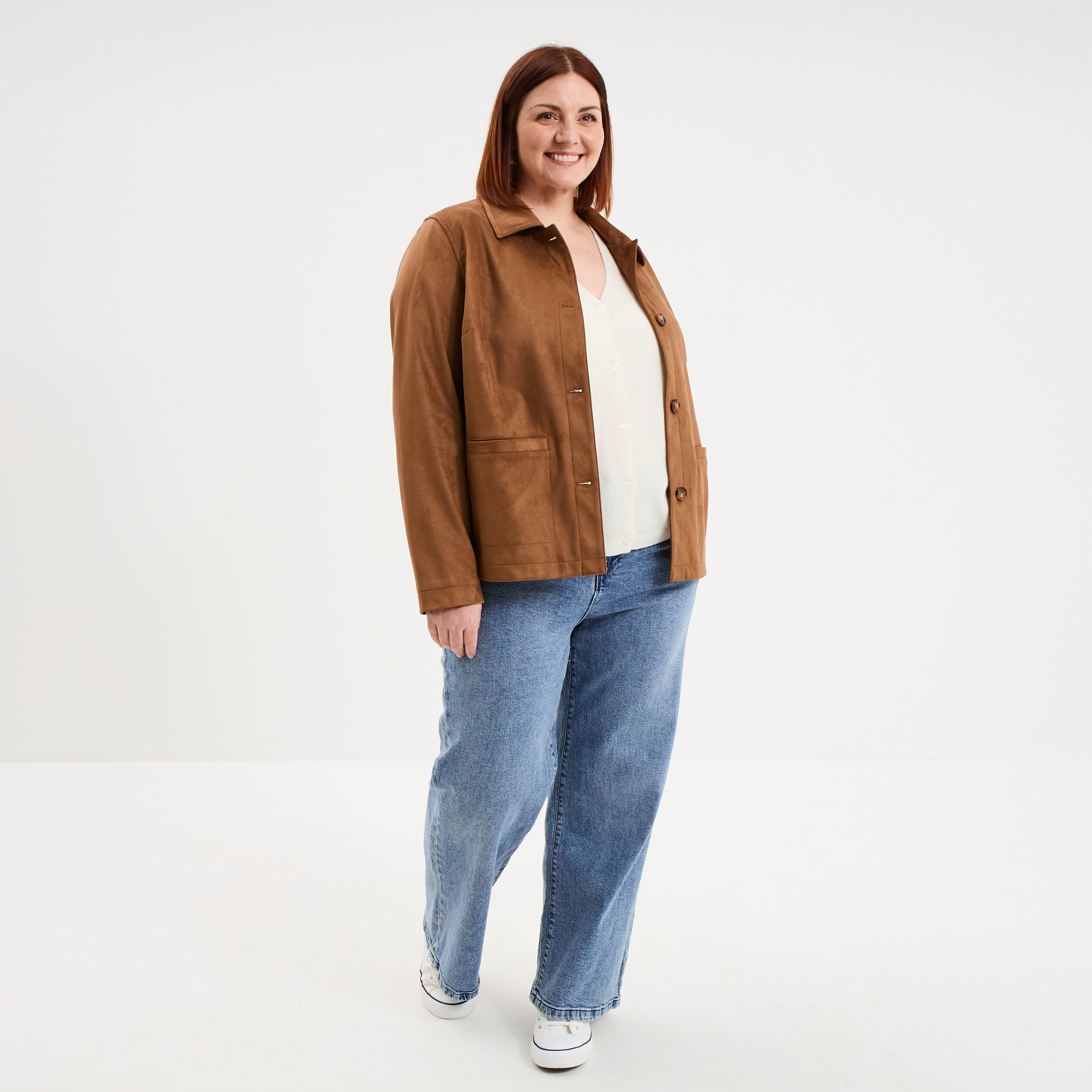 Gilet manches courtes boutonn&eacute; ivoire femme grande taille