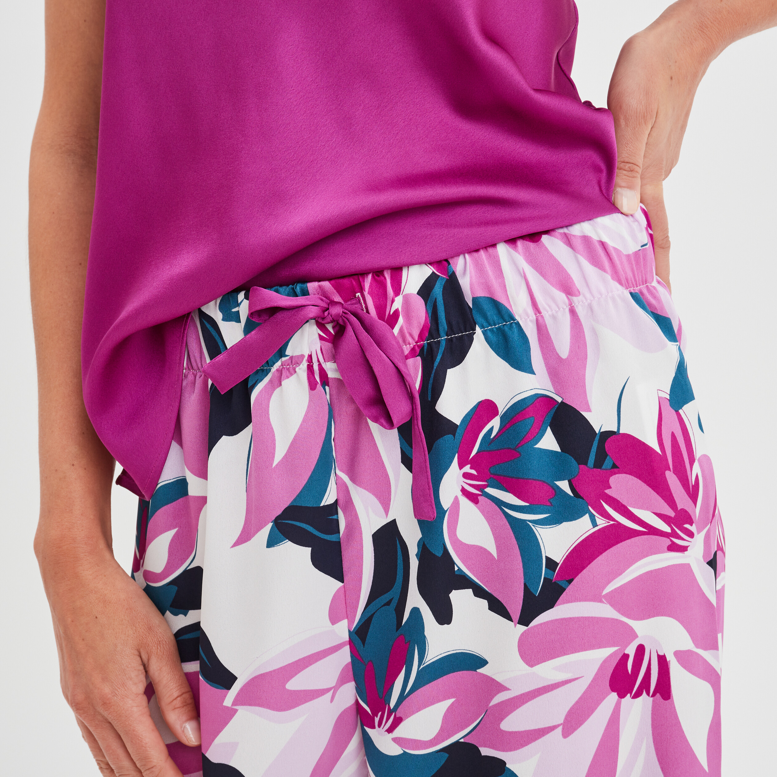 Ensemble pyjama satiné 3 pièces vert turquoise femme