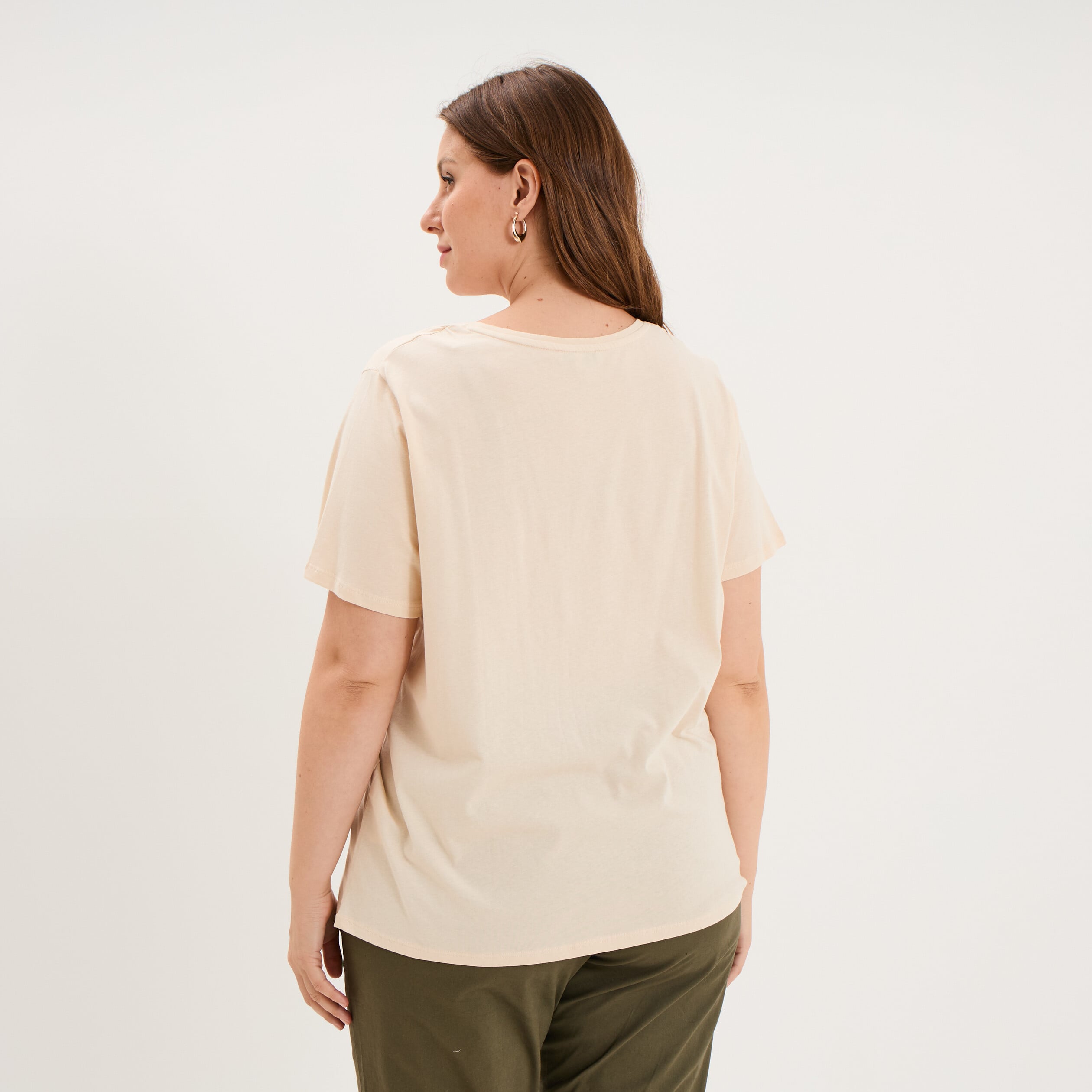 T-shirt manches courtes col rond coton ivoire femme grande taille