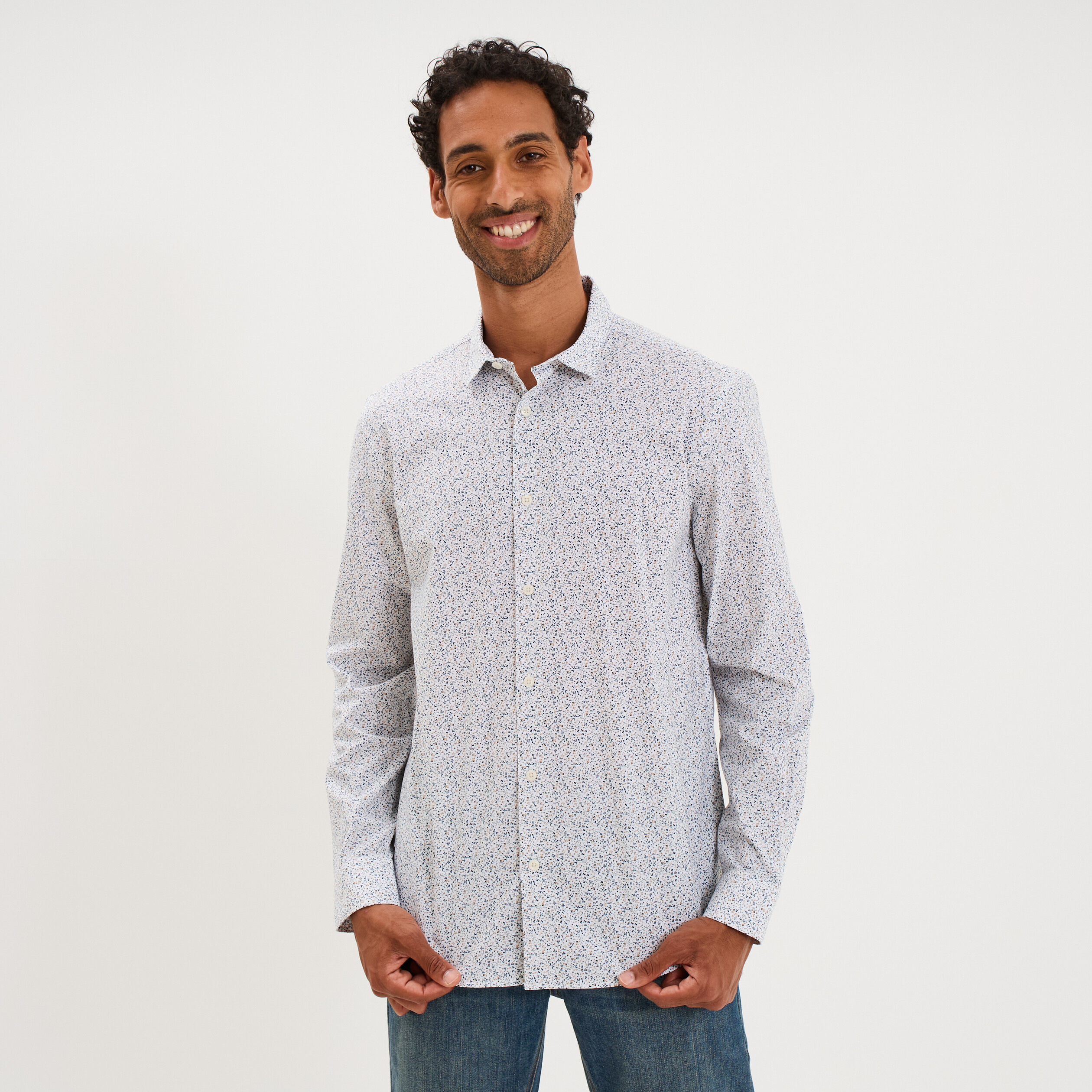 Chemise ajust&eacute;e manches longues multicolore homme