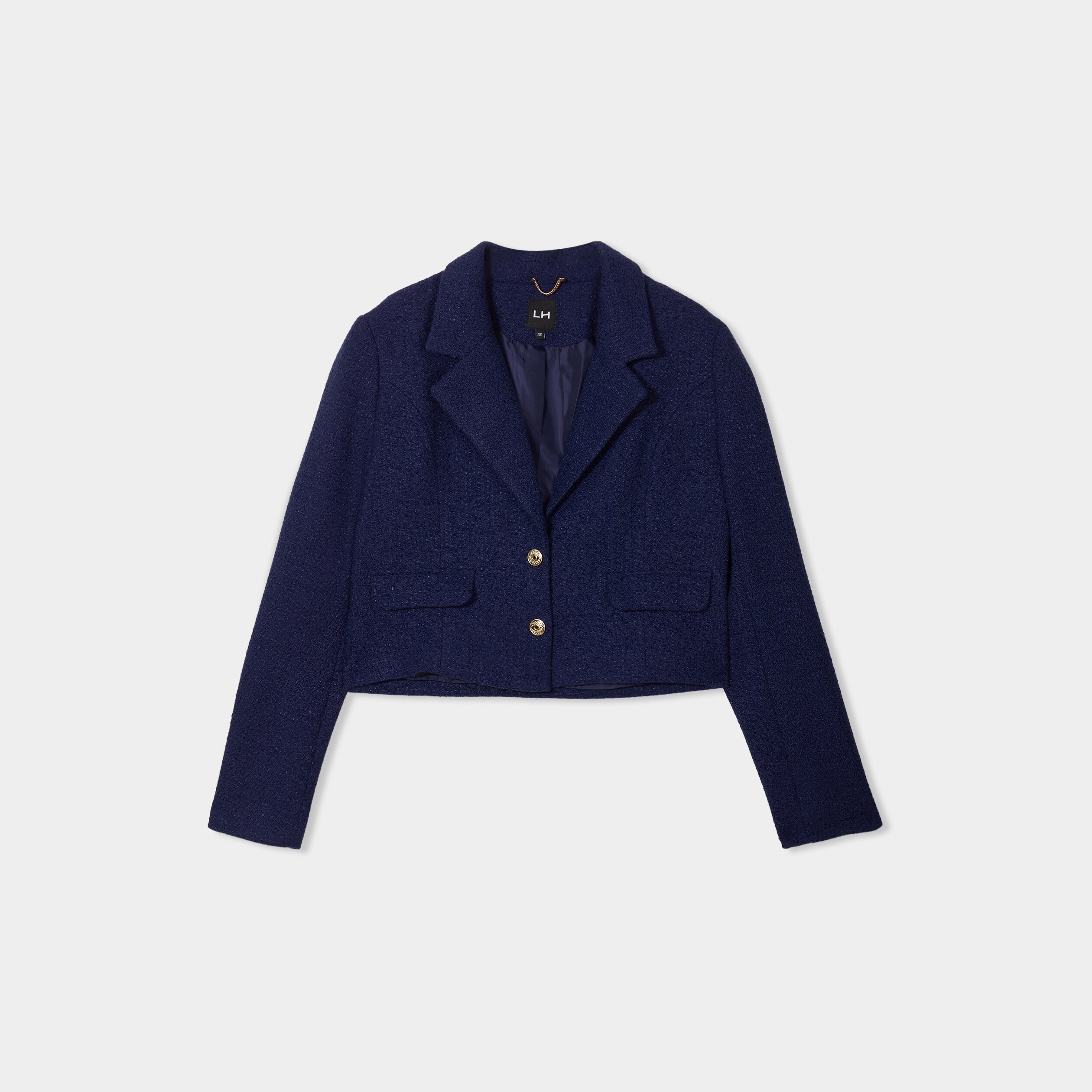 Veste courte tweed col tailleur bleu marine femme | La Halle