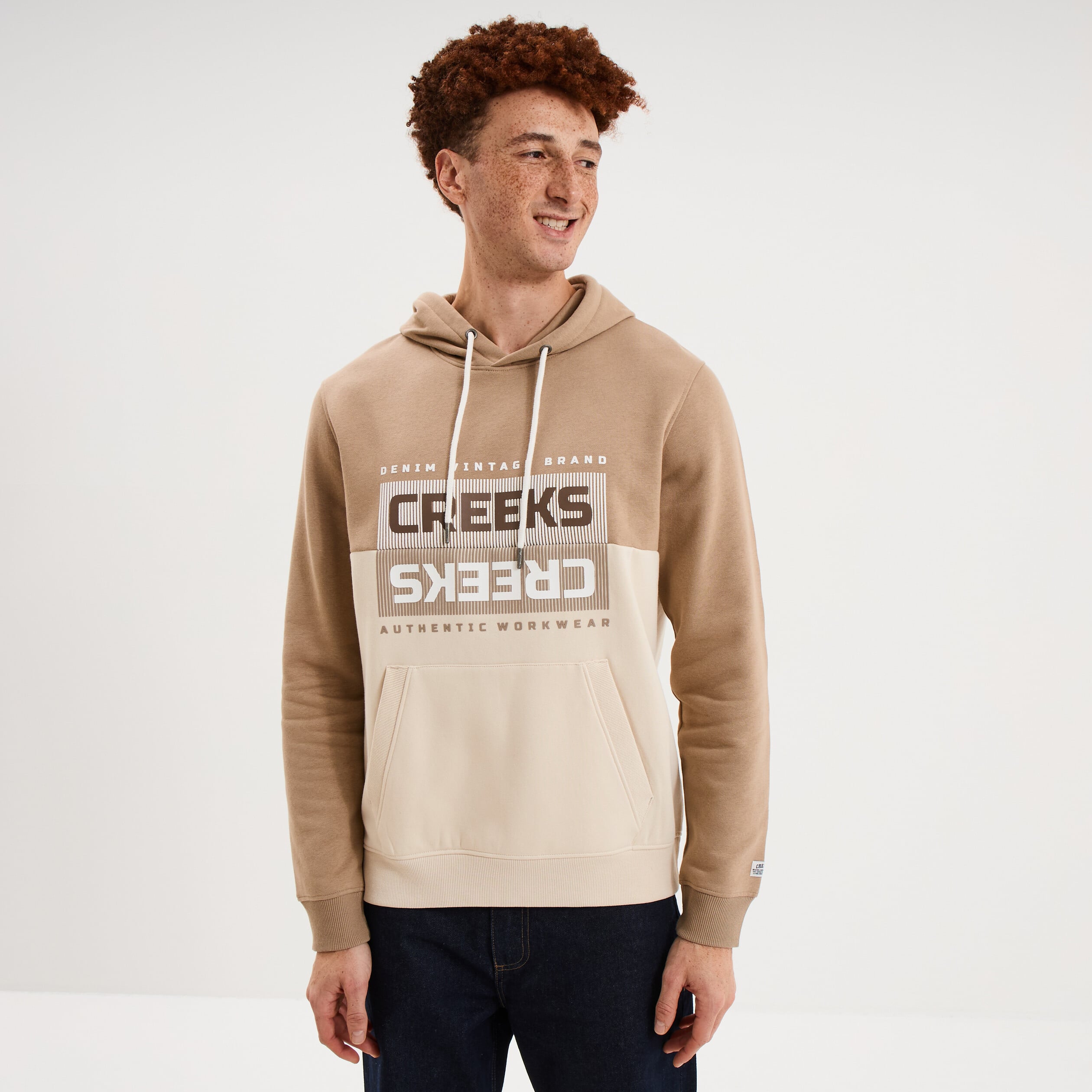 Sweat hoodie &agrave; capuche molleton taupe homme