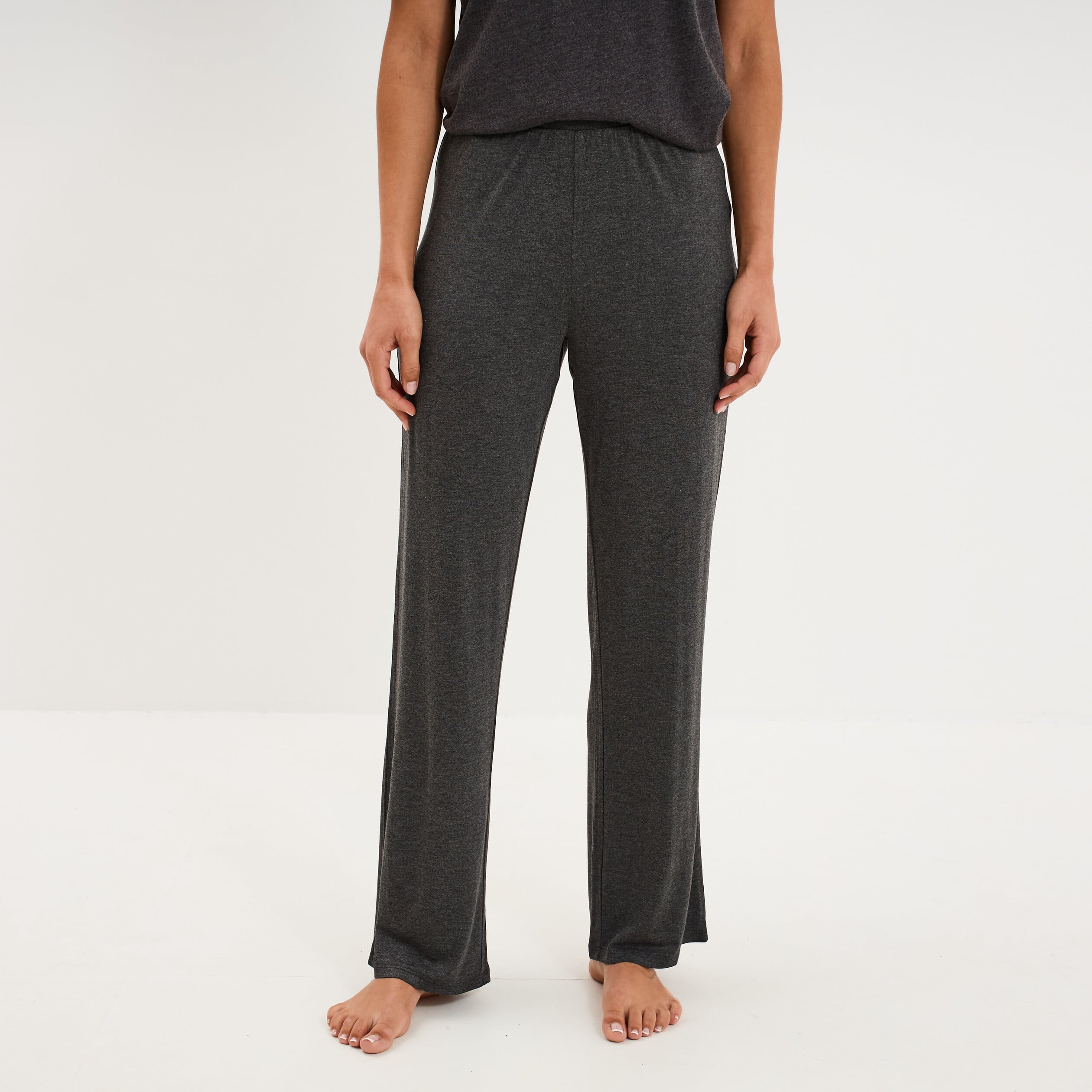 Pantalon fluide taille &eacute;lastiqu&eacute;e gris fonc&eacute; femme