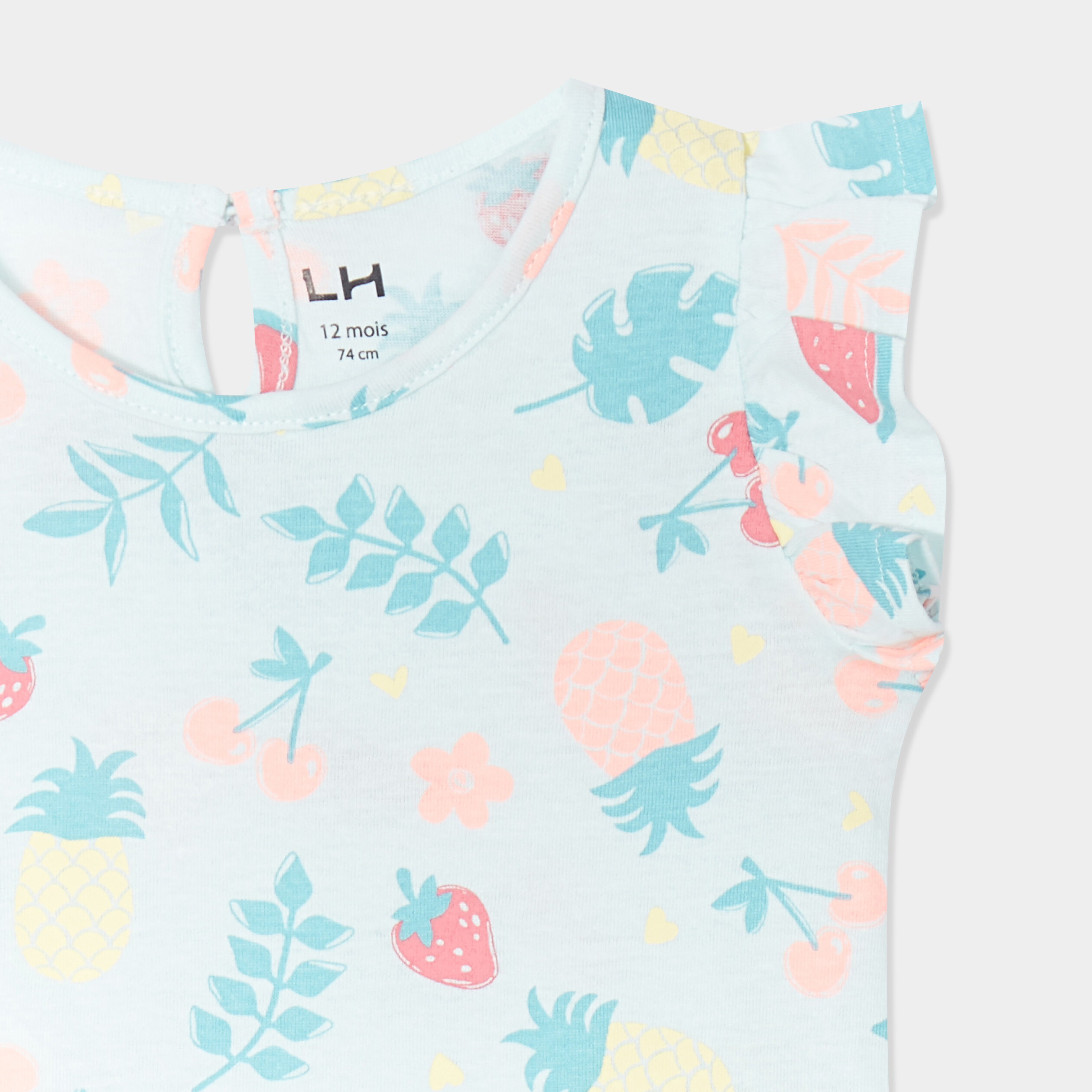 t shirt manches volants col rond coton bleu pastel bebef T-shirt manches volants col rond coton bleu pastel bébé fille