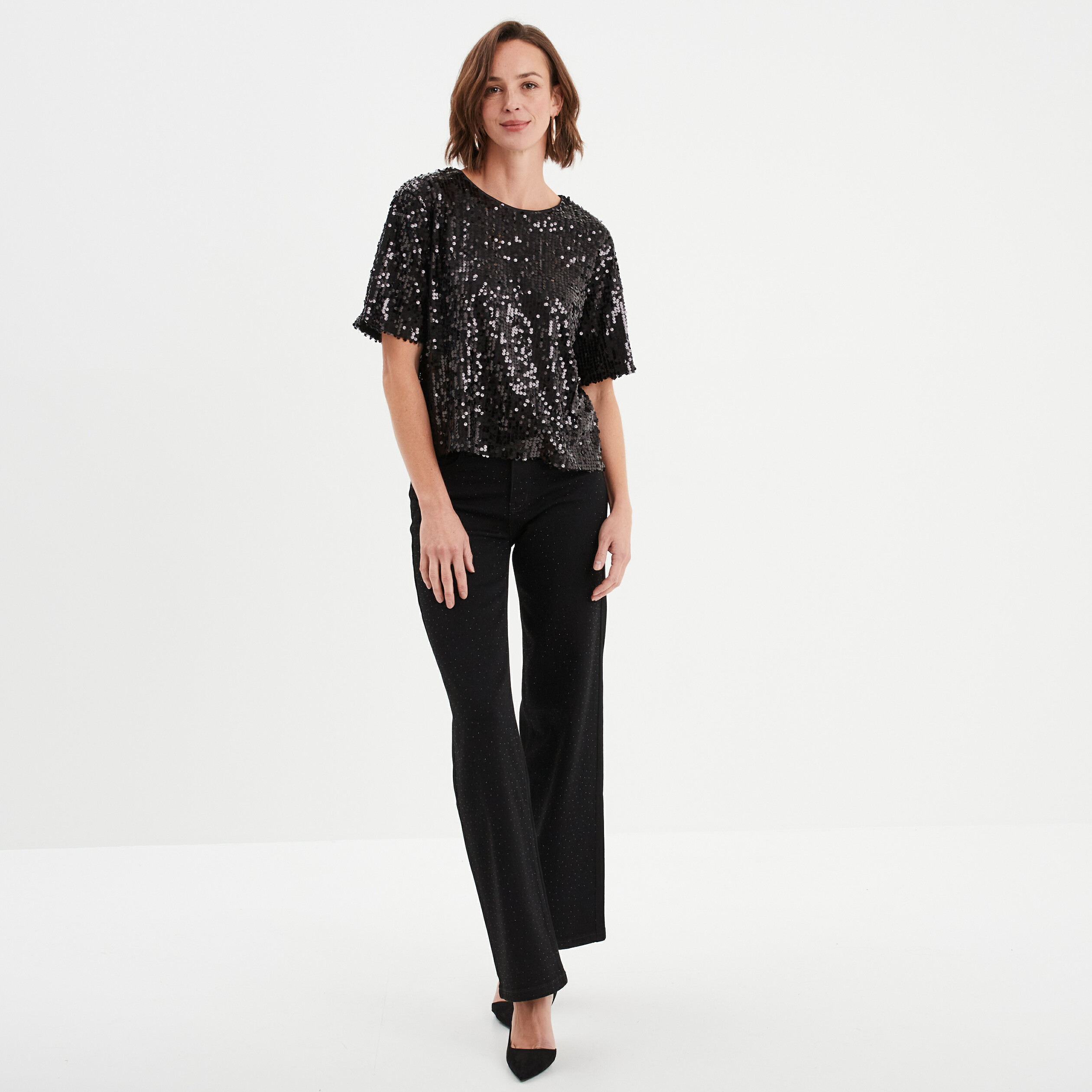 Blouse Tee Shirt Paillette Femme T-shirt à Sequins Manches Courtes